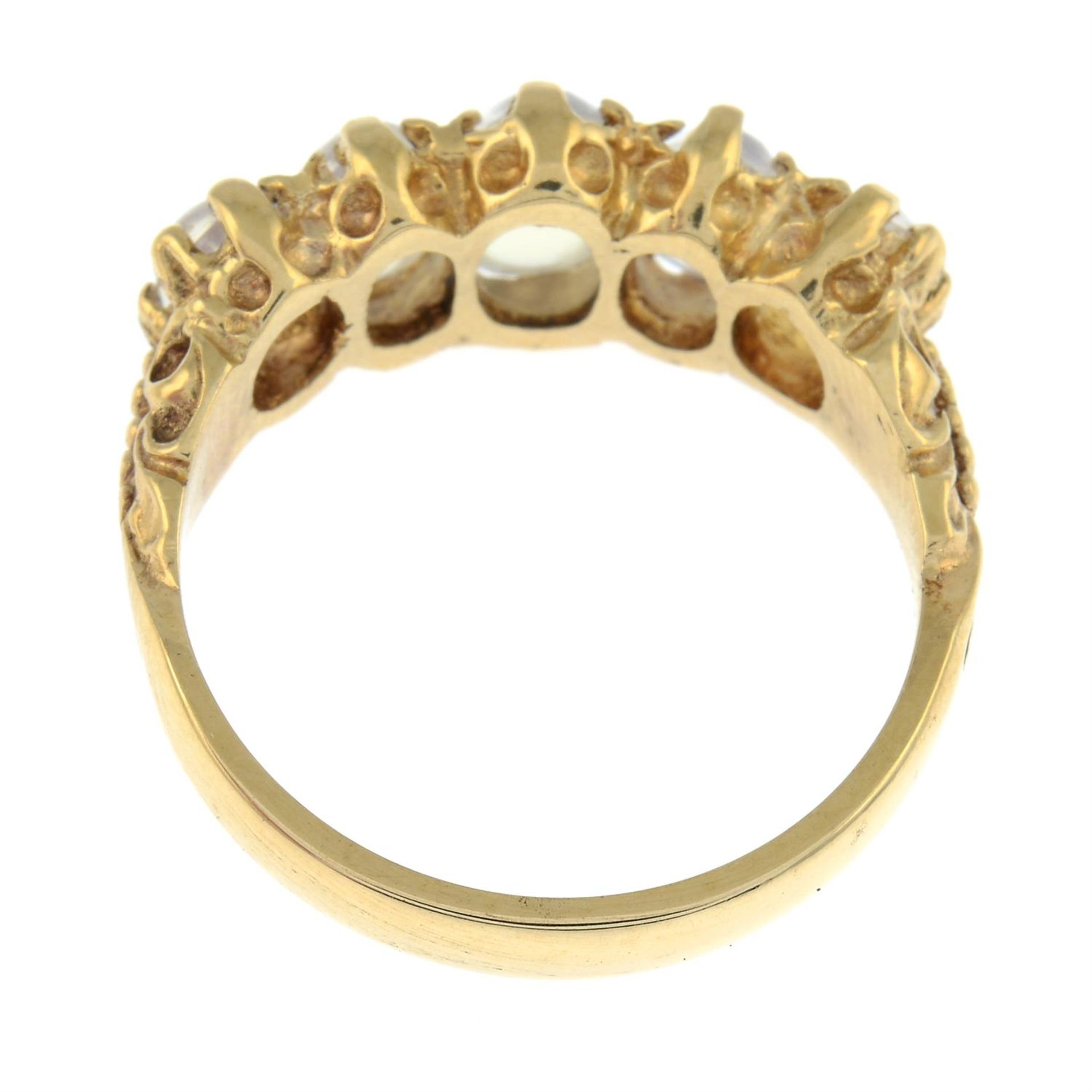 A 9ct gold moonstone cabochon five-stone ring. - Image 2 of 2