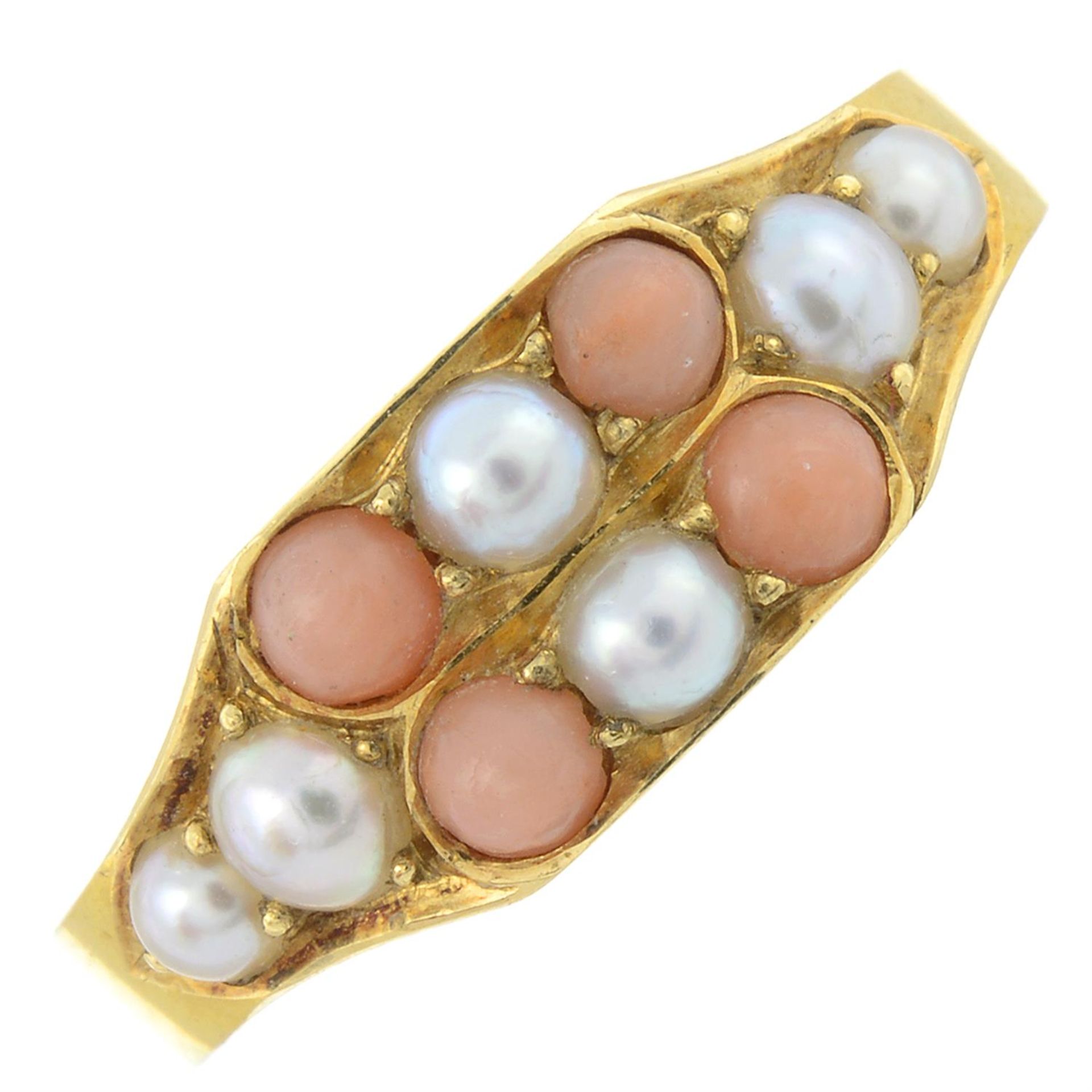 A late Victorian gold coral and split pearl dress ring.