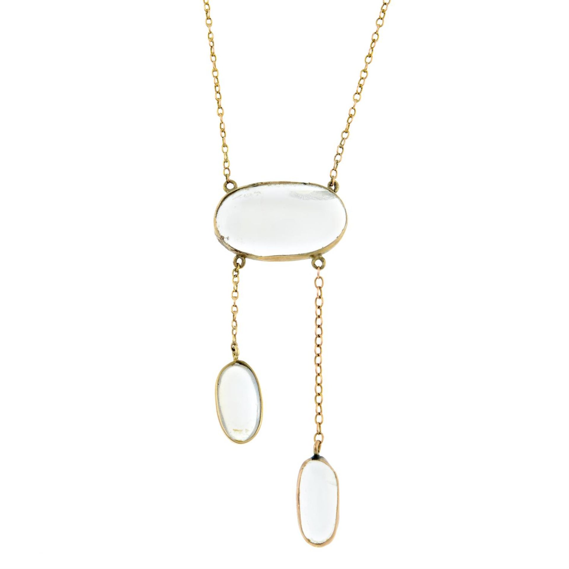 An early 20th century gold moonstone negligee pendant, with integral chain.