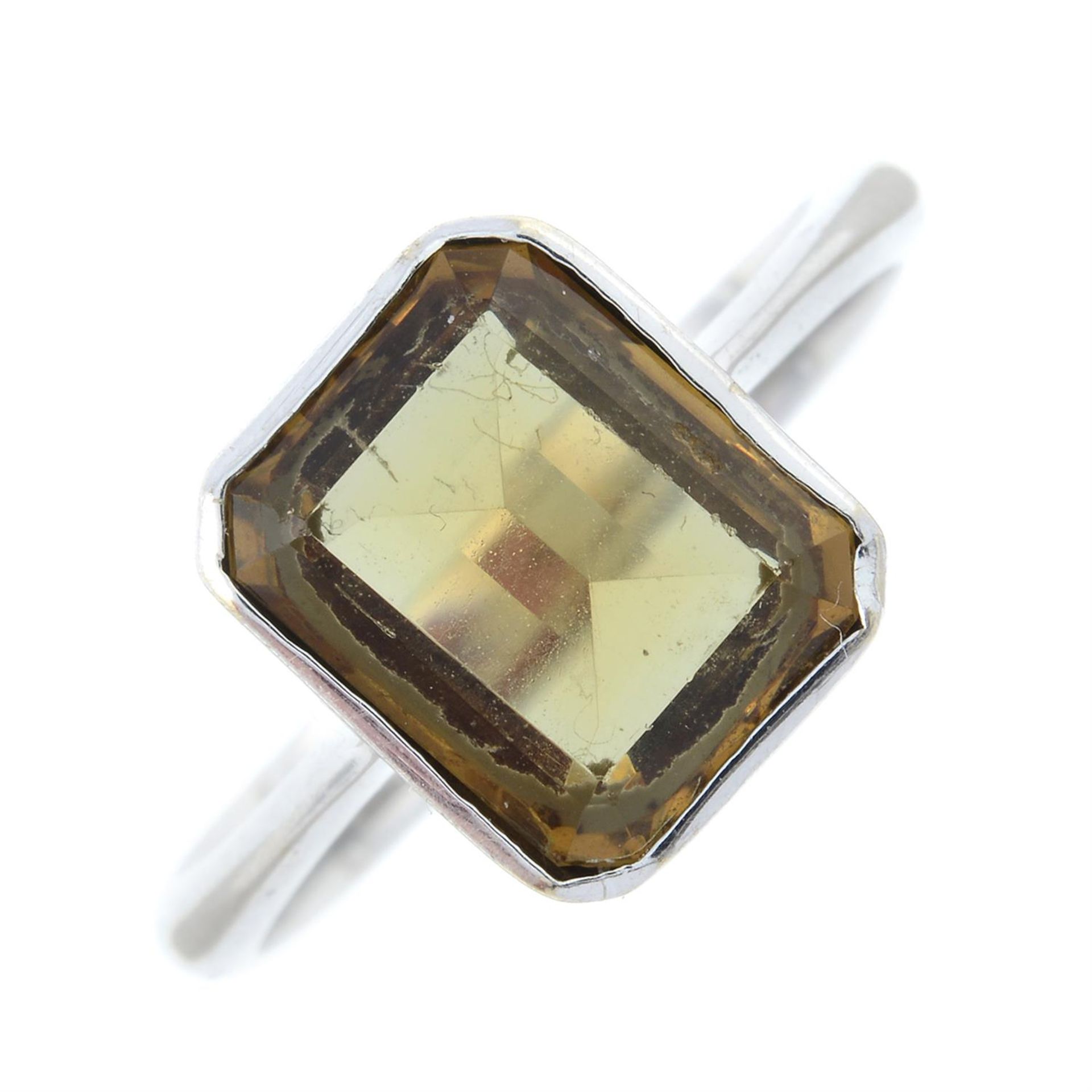 A rectangle-shape paste single-stone ring.