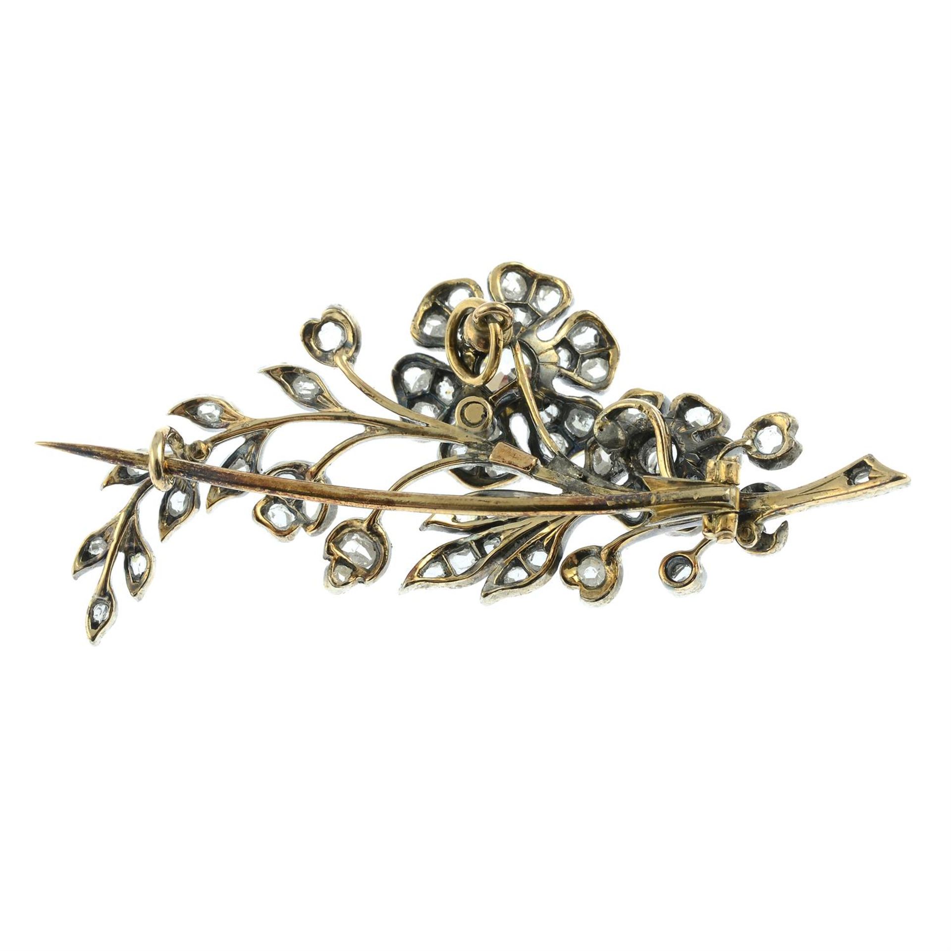 A late 19th century silver and gold, old and rose-cut diamond floral spray brooch. - Bild 2 aus 4