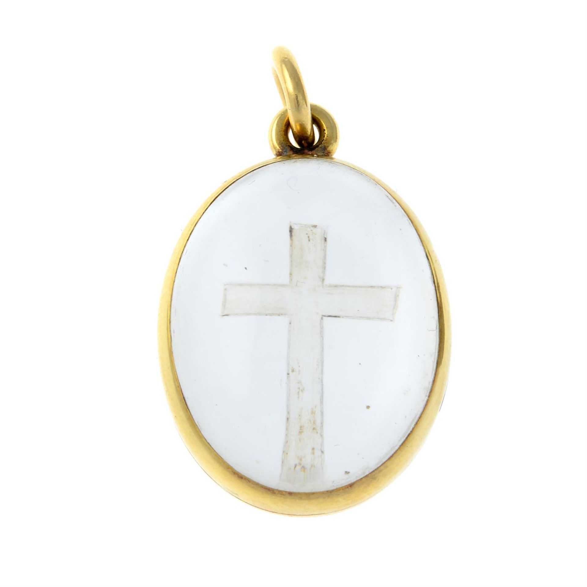 A late 19th century quartz locket pendant, with cross intaglio - Bild 2 aus 2