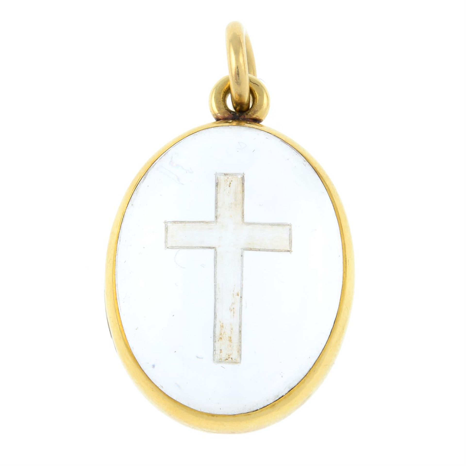 A late 19th century quartz locket pendant, with cross intaglio