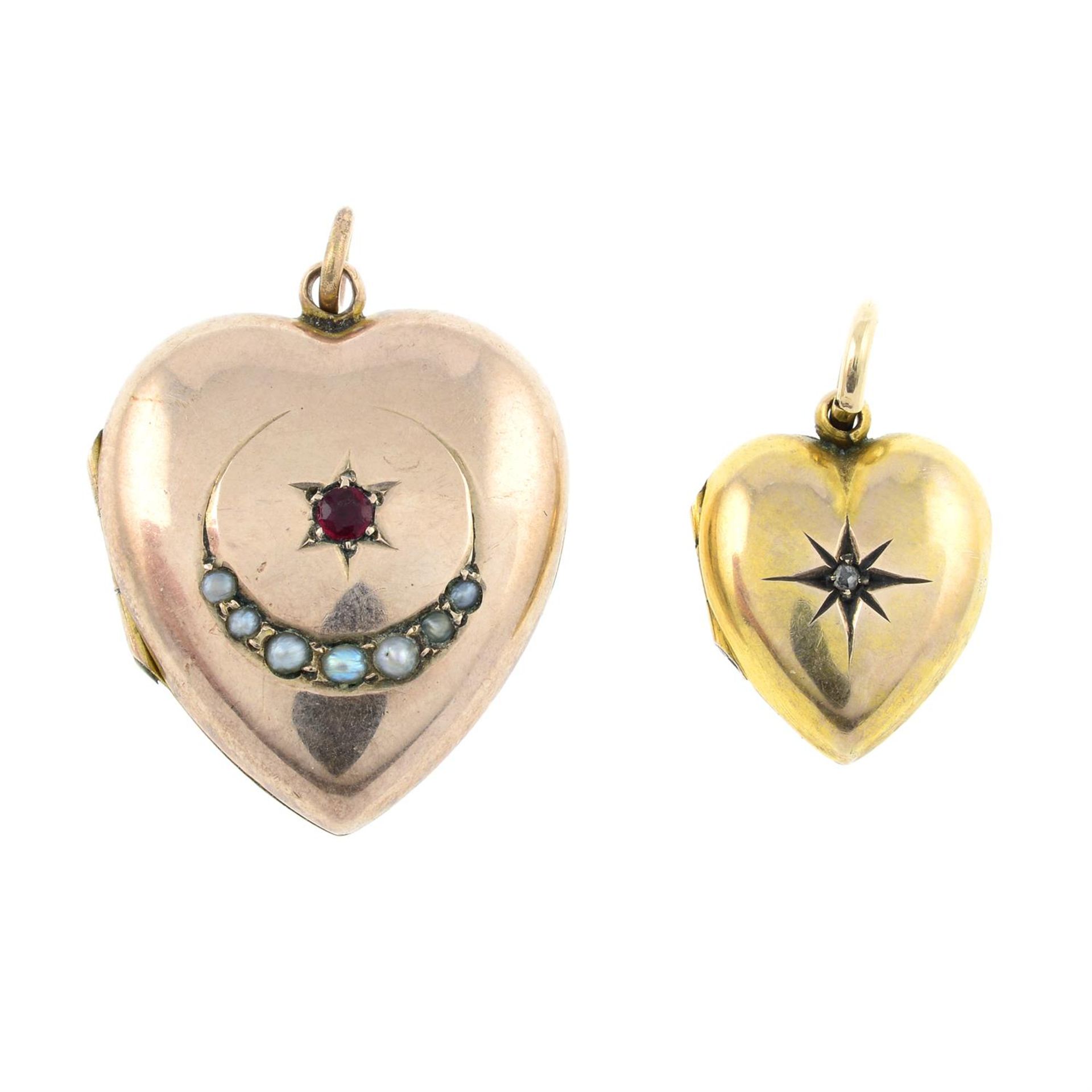 Two early 20th century rolled gold heart-shape lockets.