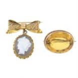 Two early 20th century gold gem-set brooches.