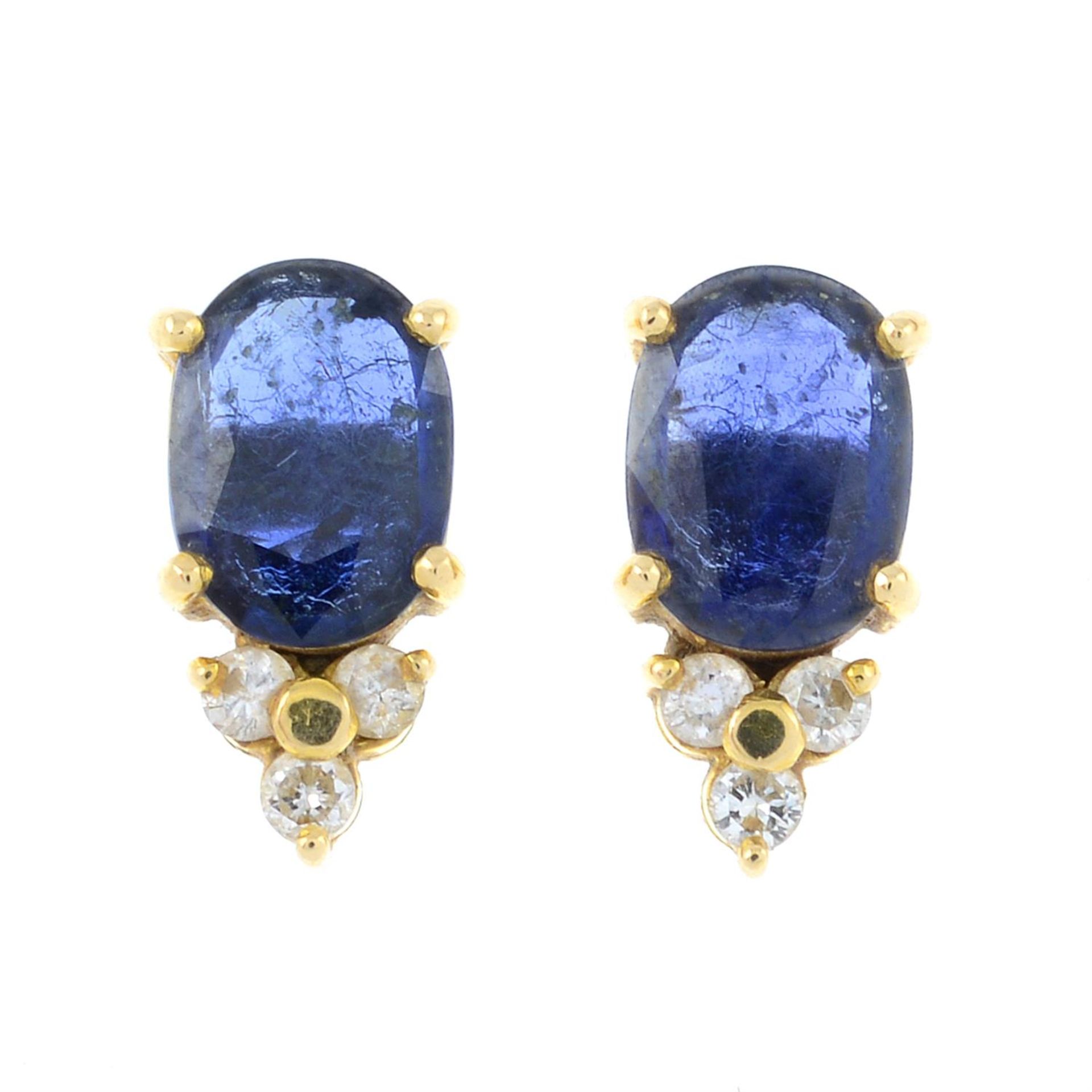 A pair of sapphire and brilliant-cut diamond stud earrings.