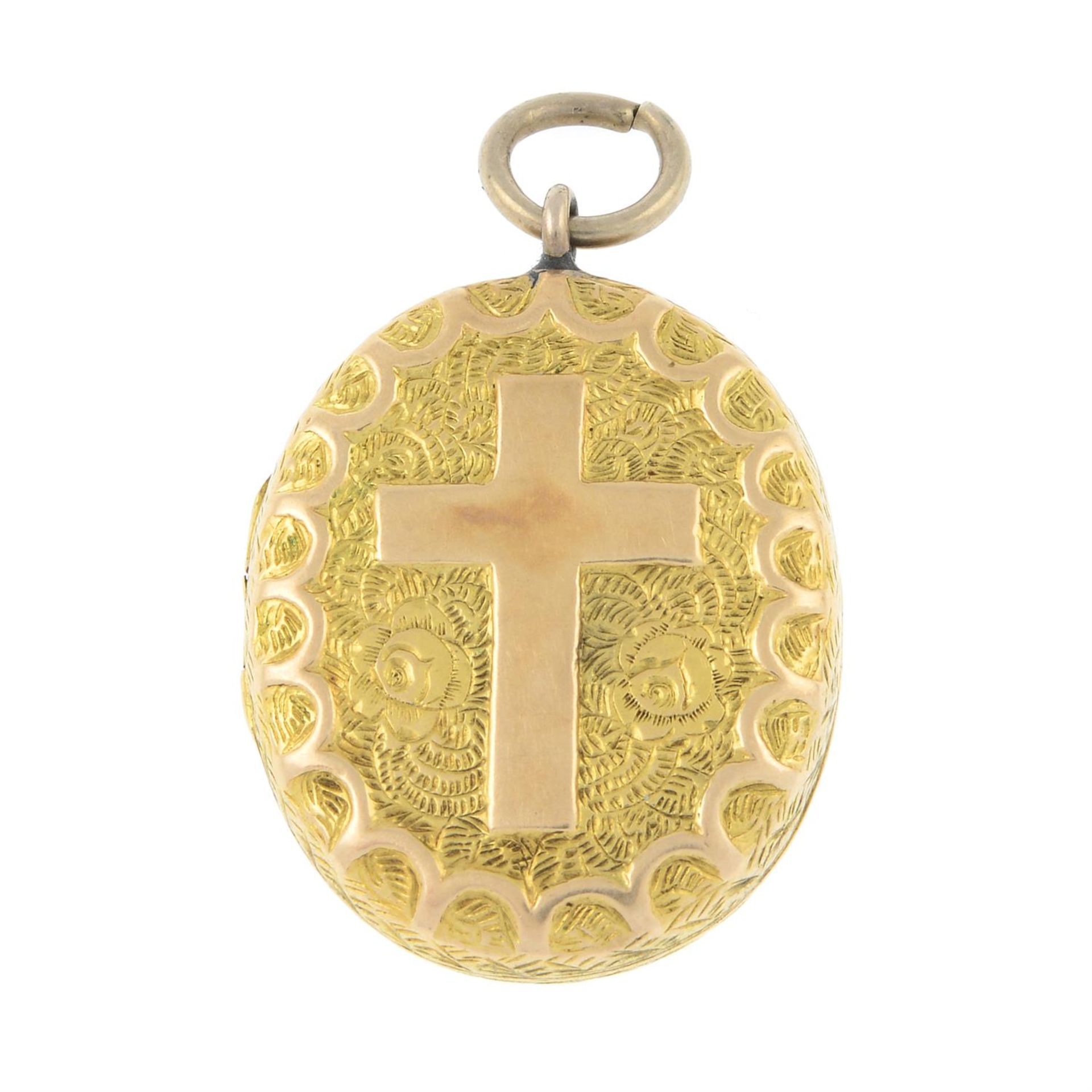 A late Victorian gold locket, with shield crest and cross motif. - Bild 2 aus 2