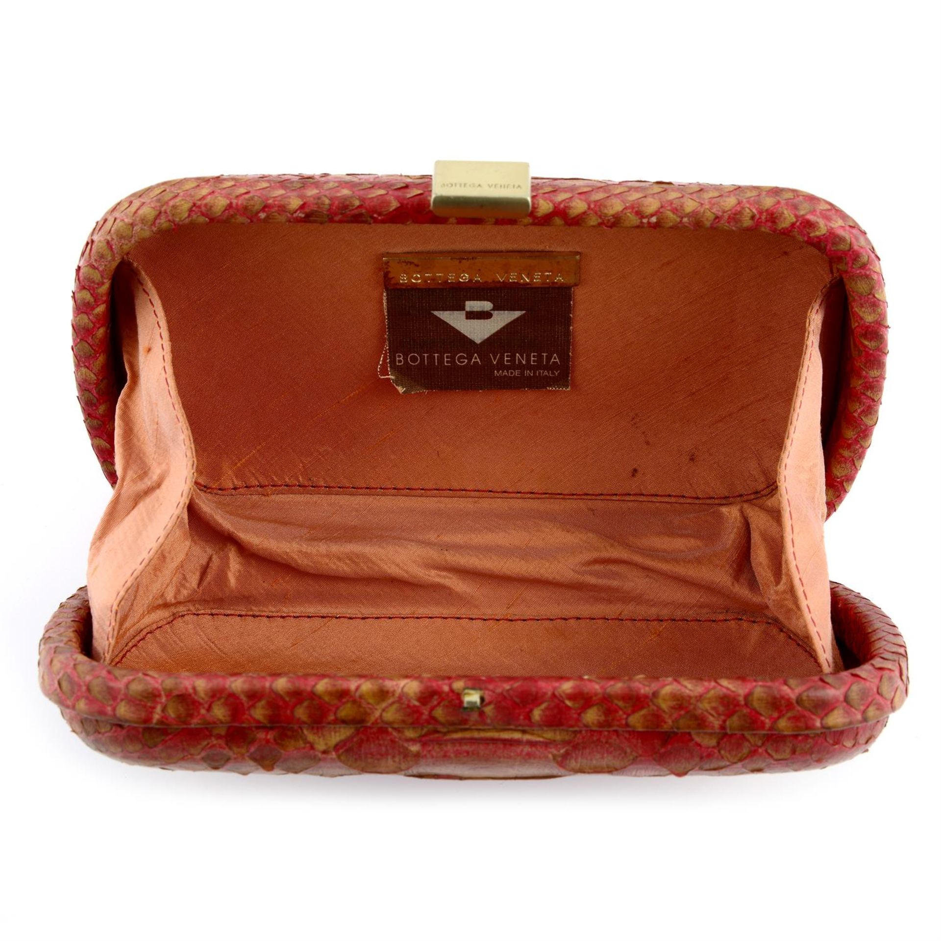 BOTTEGA VENETA - a pink snakeskin box clutch bag. - Image 3 of 3