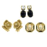 CHRISTIAN DIOR - three pairs of earrings.