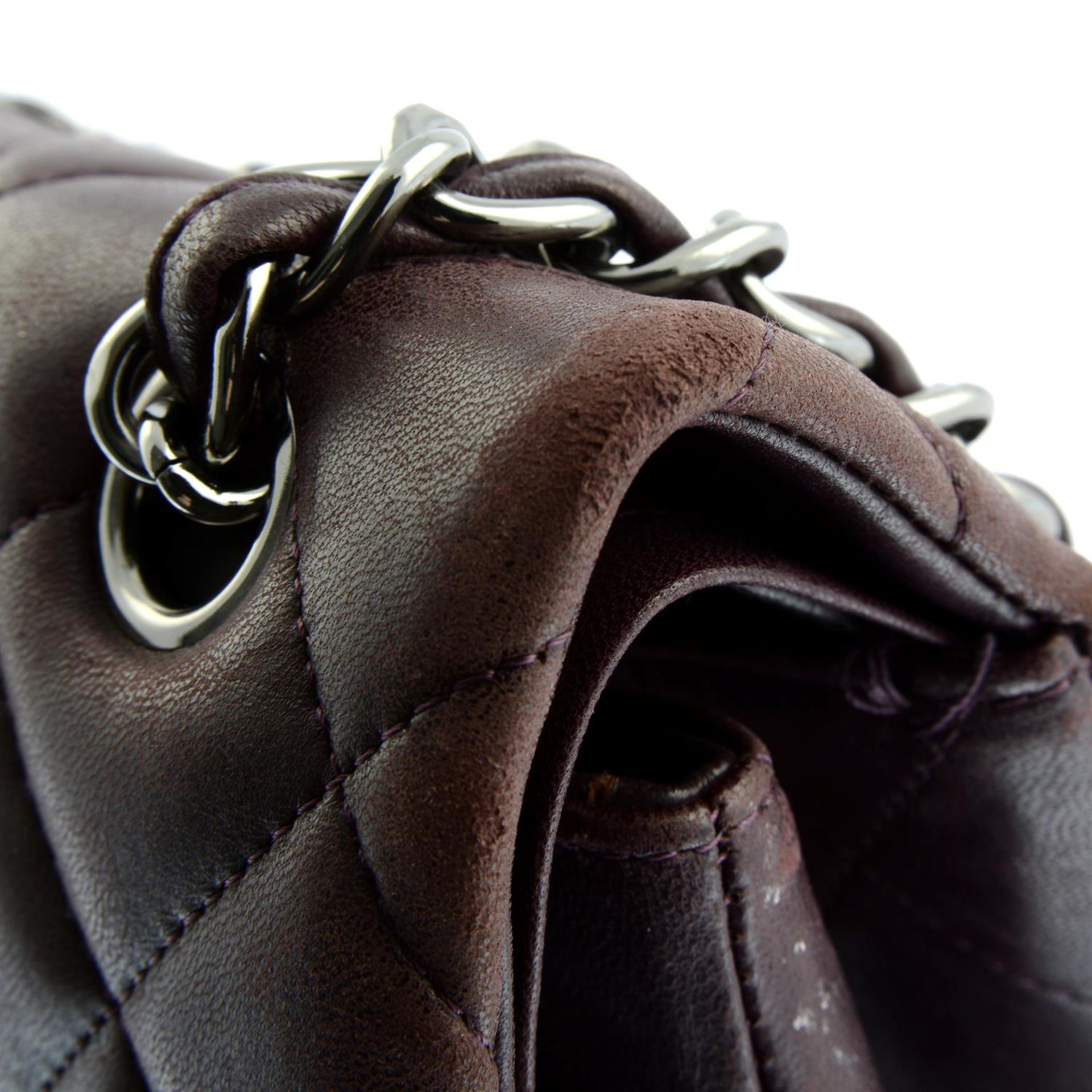 CHANEL- a purple lambskin leather double flap jumbo bag. - Image 13 of 13