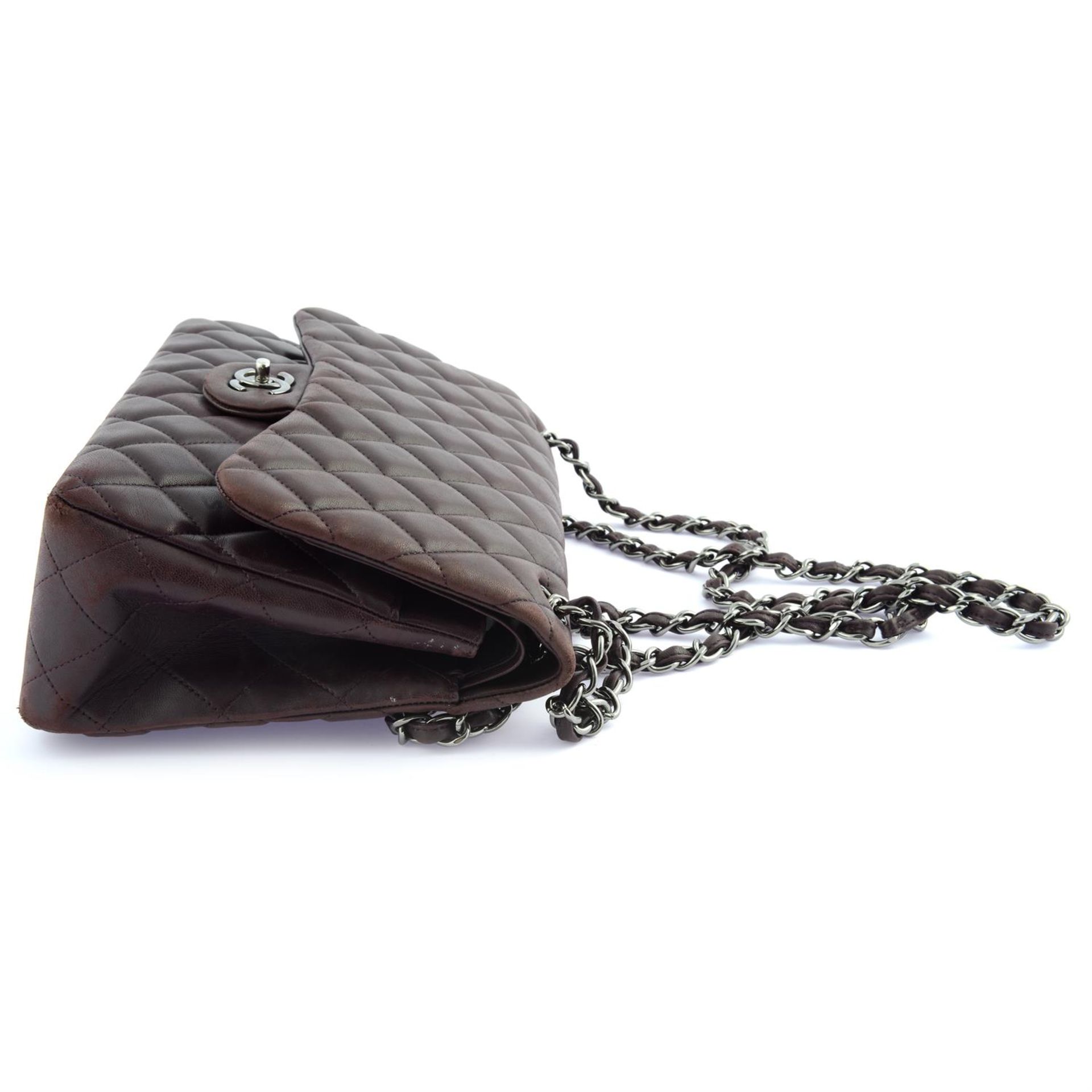 CHANEL- a purple lambskin leather double flap jumbo bag. - Image 6 of 13