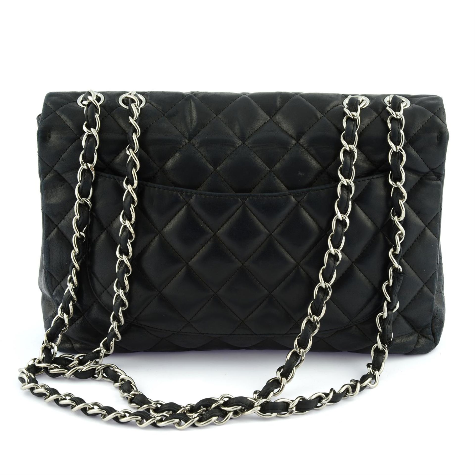 CHANEL - a black lambskin single flap Jumbo bag. - Image 2 of 10