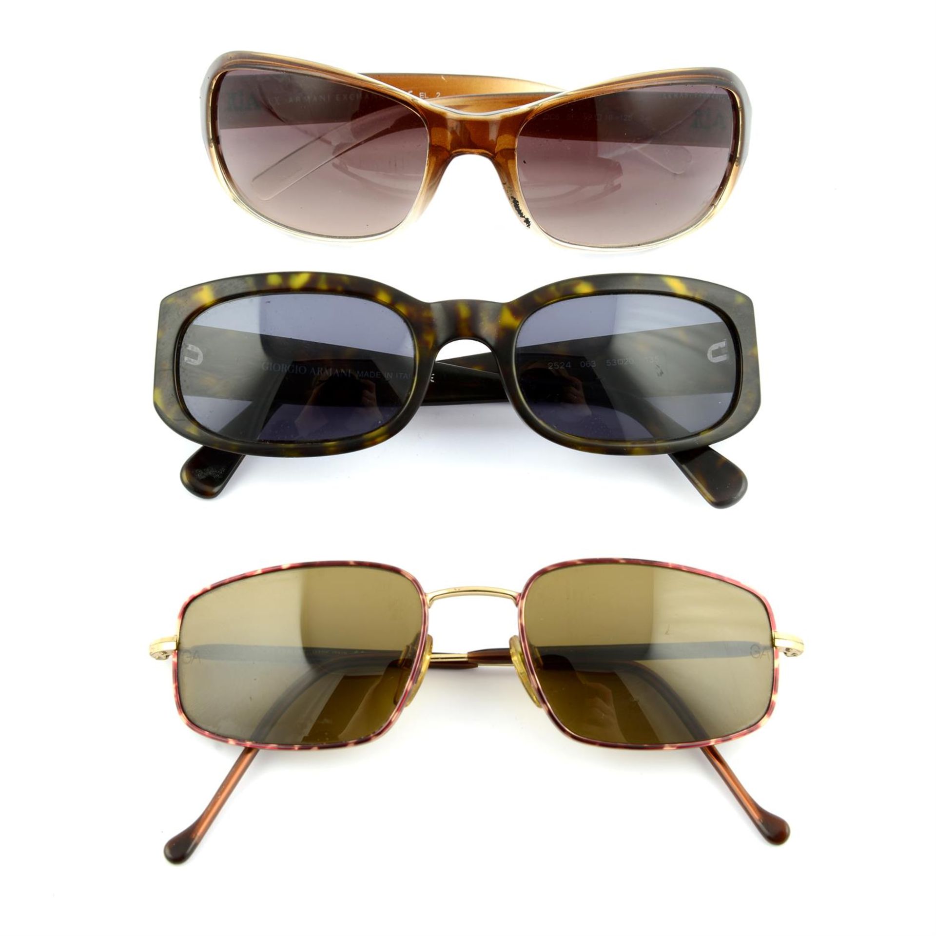 ARMANI - three pairs of sunglasses.