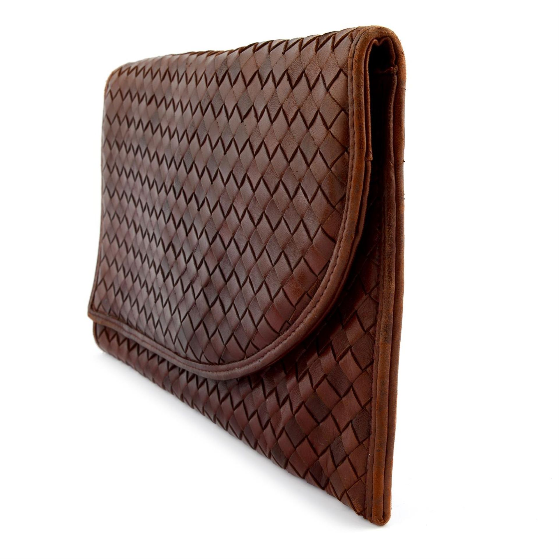 BOTTEGA VENETA - a brown leather clutch bag. - Image 3 of 4