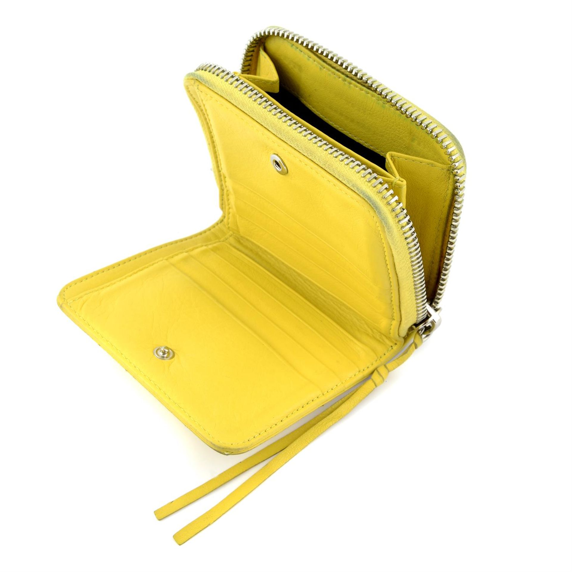 BALENCIAGA - a chartreuse leather compact wallet. - Image 5 of 5