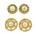 CHRISTIAN DIOR - two pairs of imitation pearl clip-on earrings.