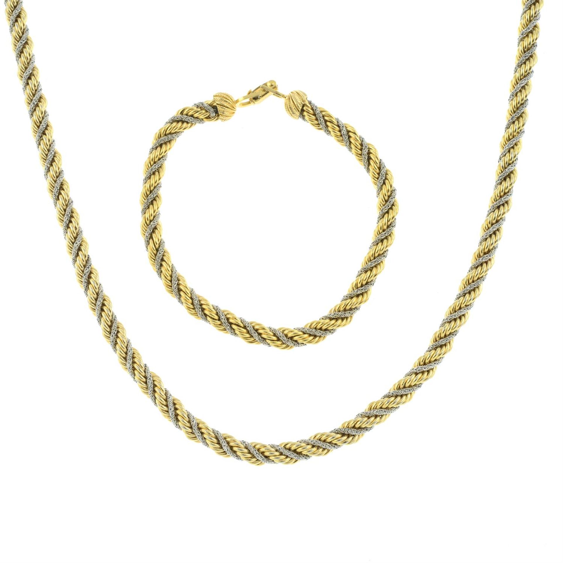 CHRISTIAN DIOR - a two-tone rope chain necklace and braclet.