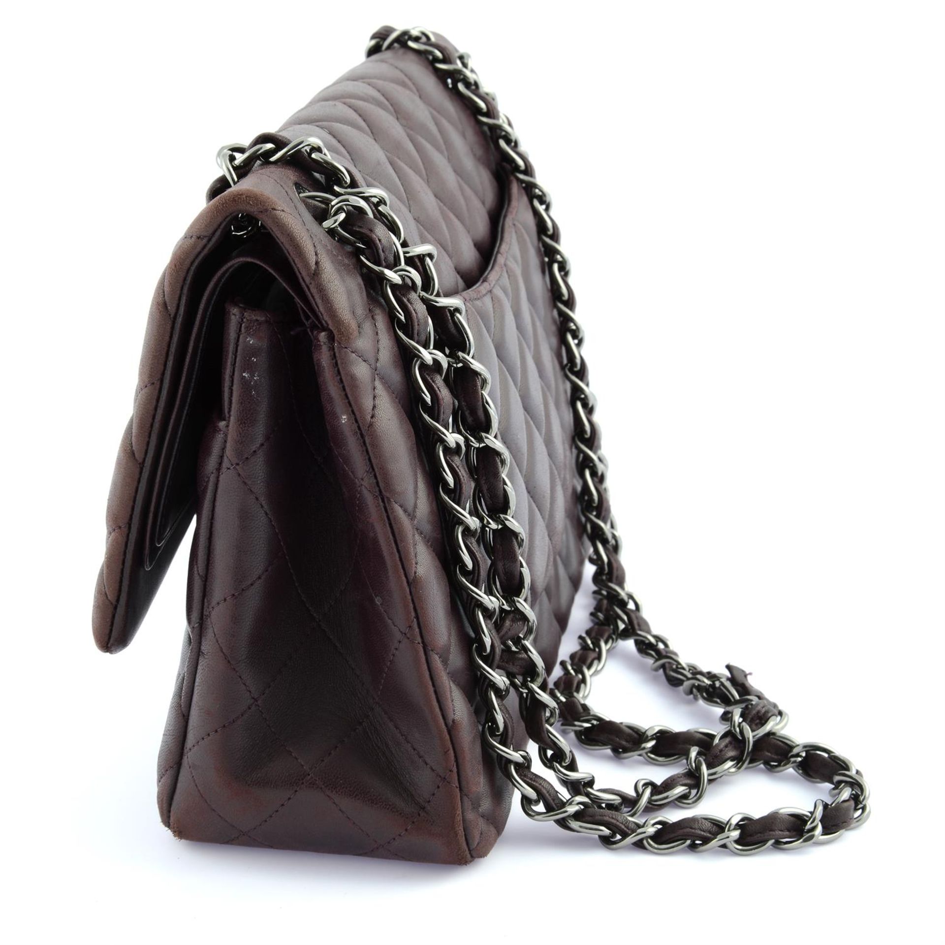 CHANEL- a purple lambskin leather double flap jumbo bag. - Image 3 of 13