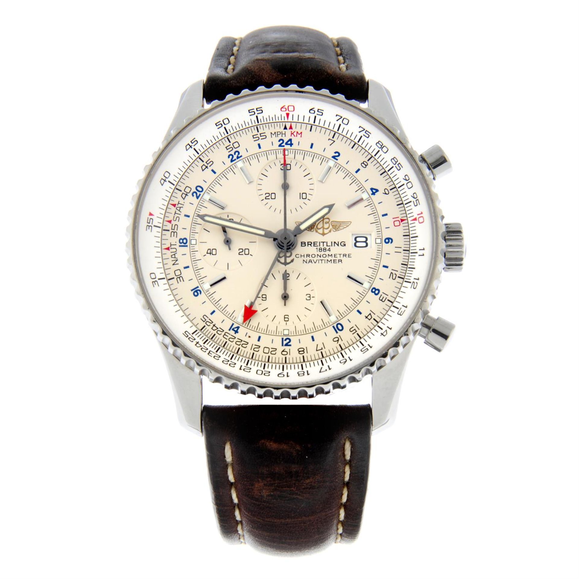 BREITLING - a stainless steel Navitimer World chronograph wrist watch, 45mm.