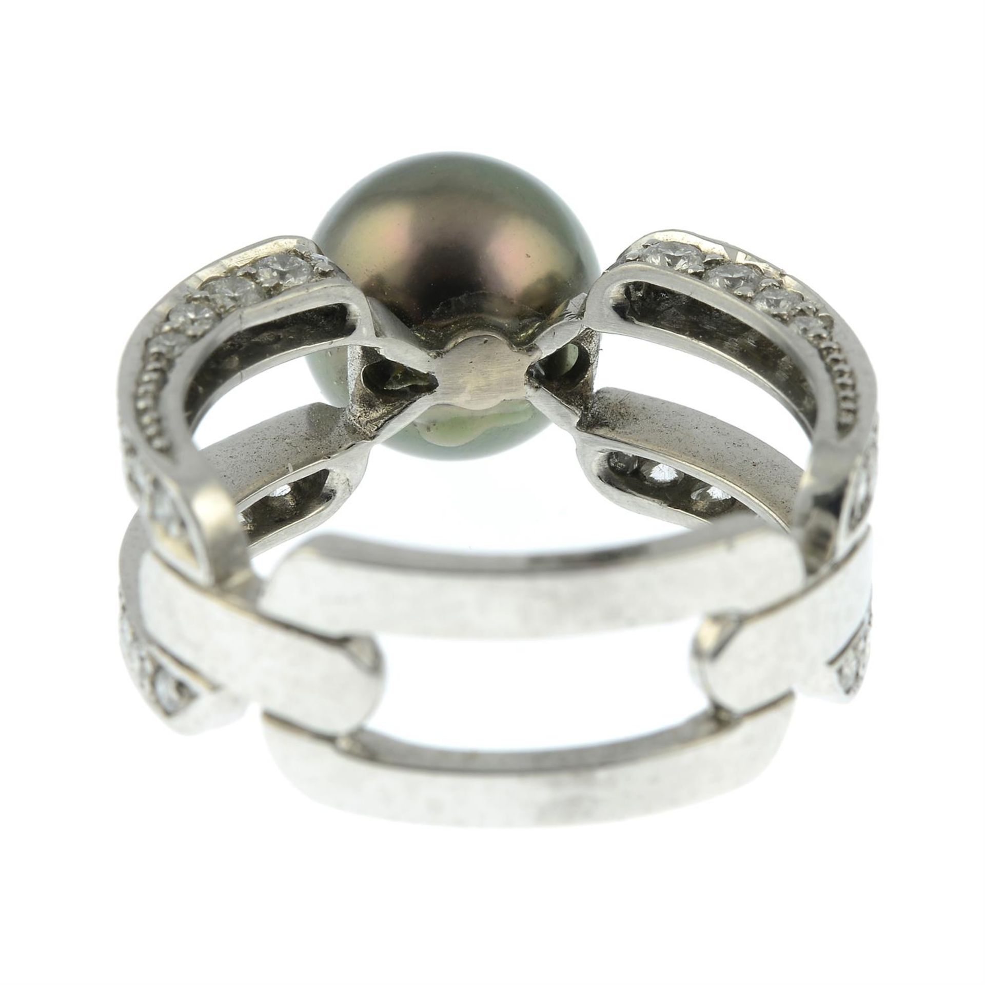 A platinum 'Black South Sea' cultured pearl and brilliant-cut diamond ring, by Mikimoto. - Image 4 of 6