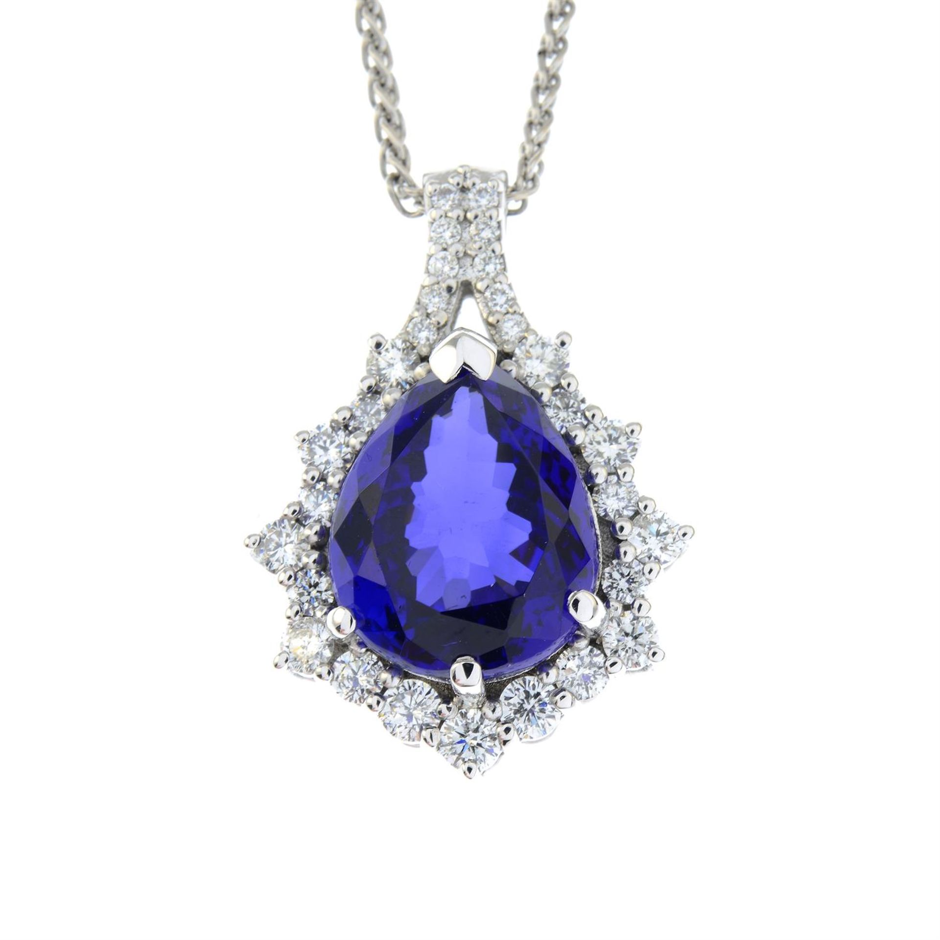 An 18ct gold tanzanite and brilliant-cut diamond pendant, on chain. - Image 2 of 5