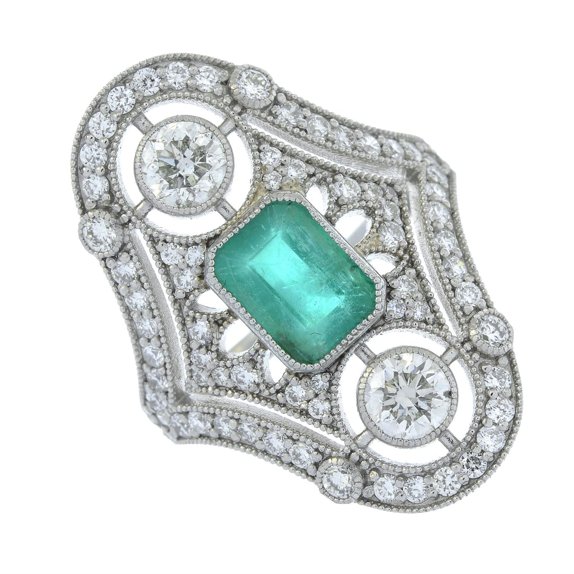 An emerald and brilliant-cut diamond dress ring. - Bild 2 aus 5