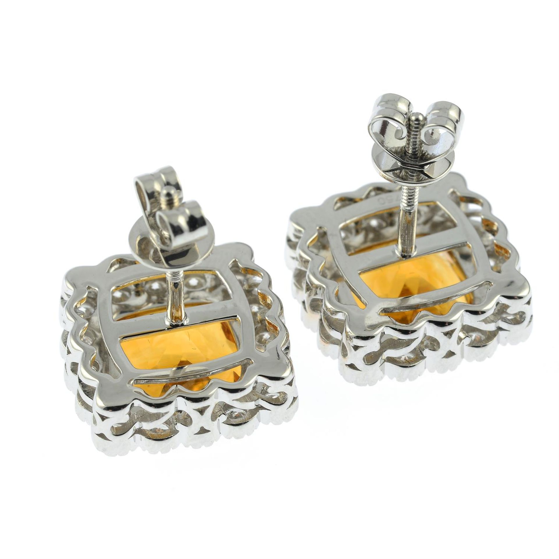 A pair of 18ct gold citrine and brilliant-cut diamond cluster earrings. - Image 3 of 3