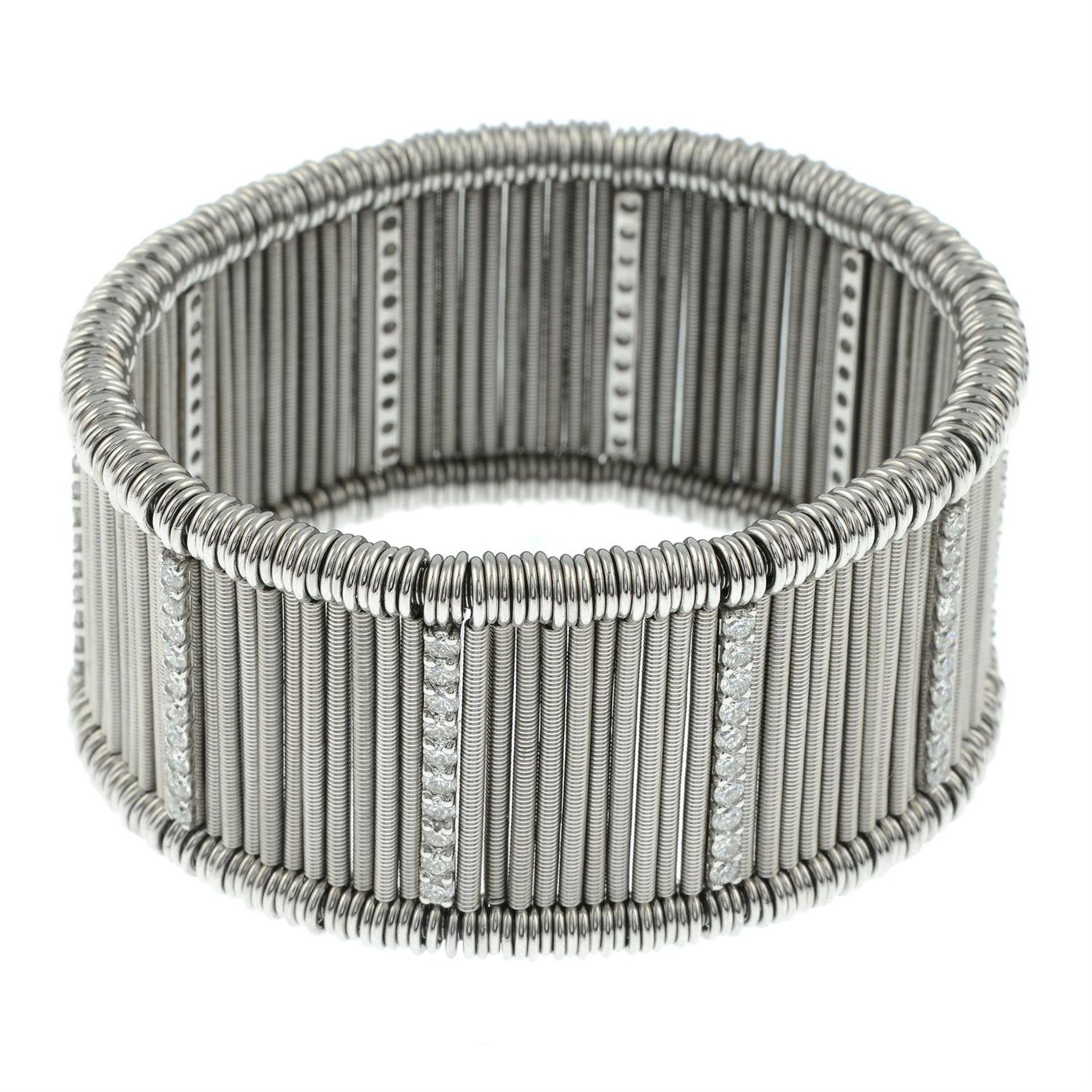 An 18ct gold, stainless steel and brilliant-cut diamond 'Shanghai' bracelet cuff, by Jarretiere. - Image 2 of 4