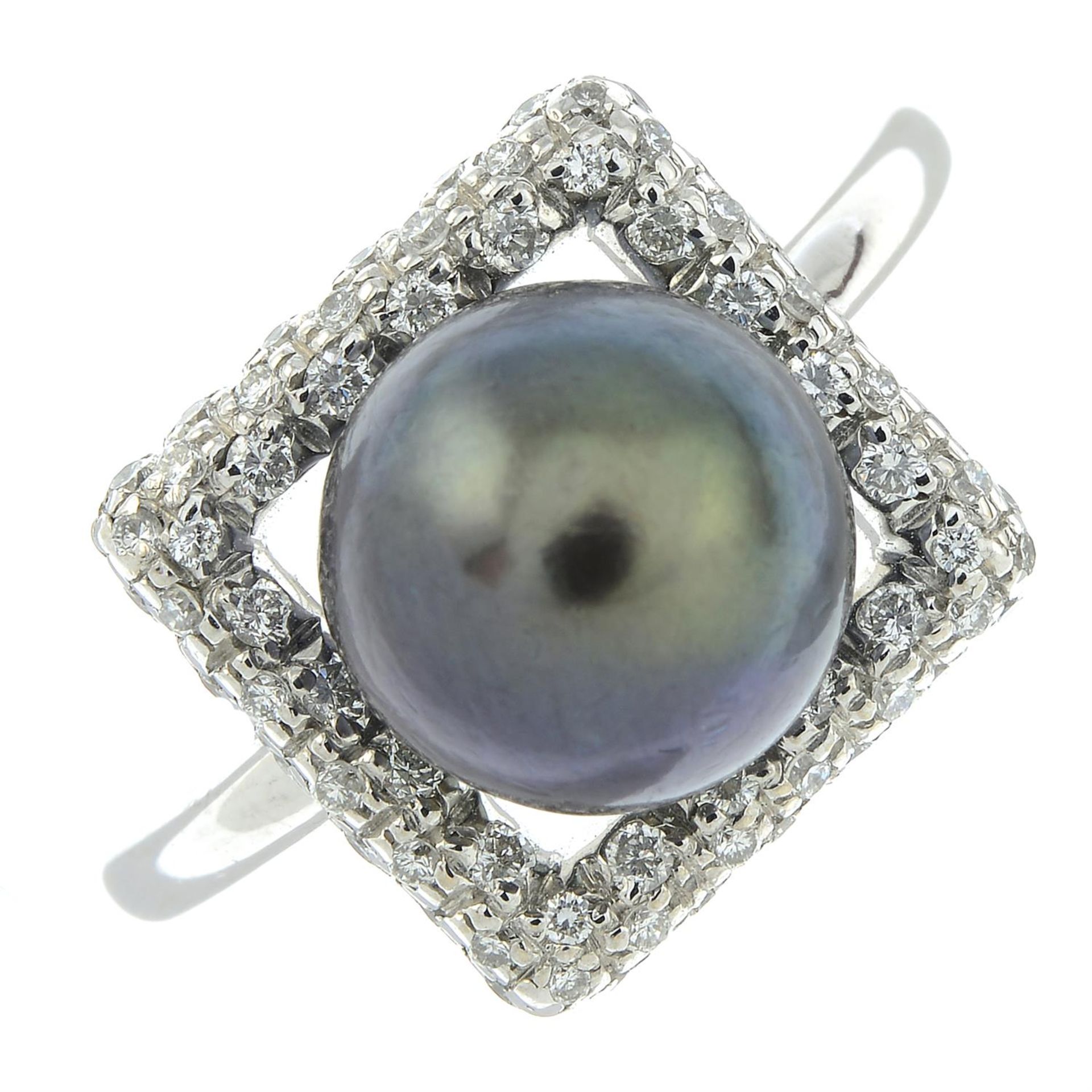 An 18ct gold 'Tahitian' cultured pearl and diamond ring, by Mikimoto. - Image 2 of 6