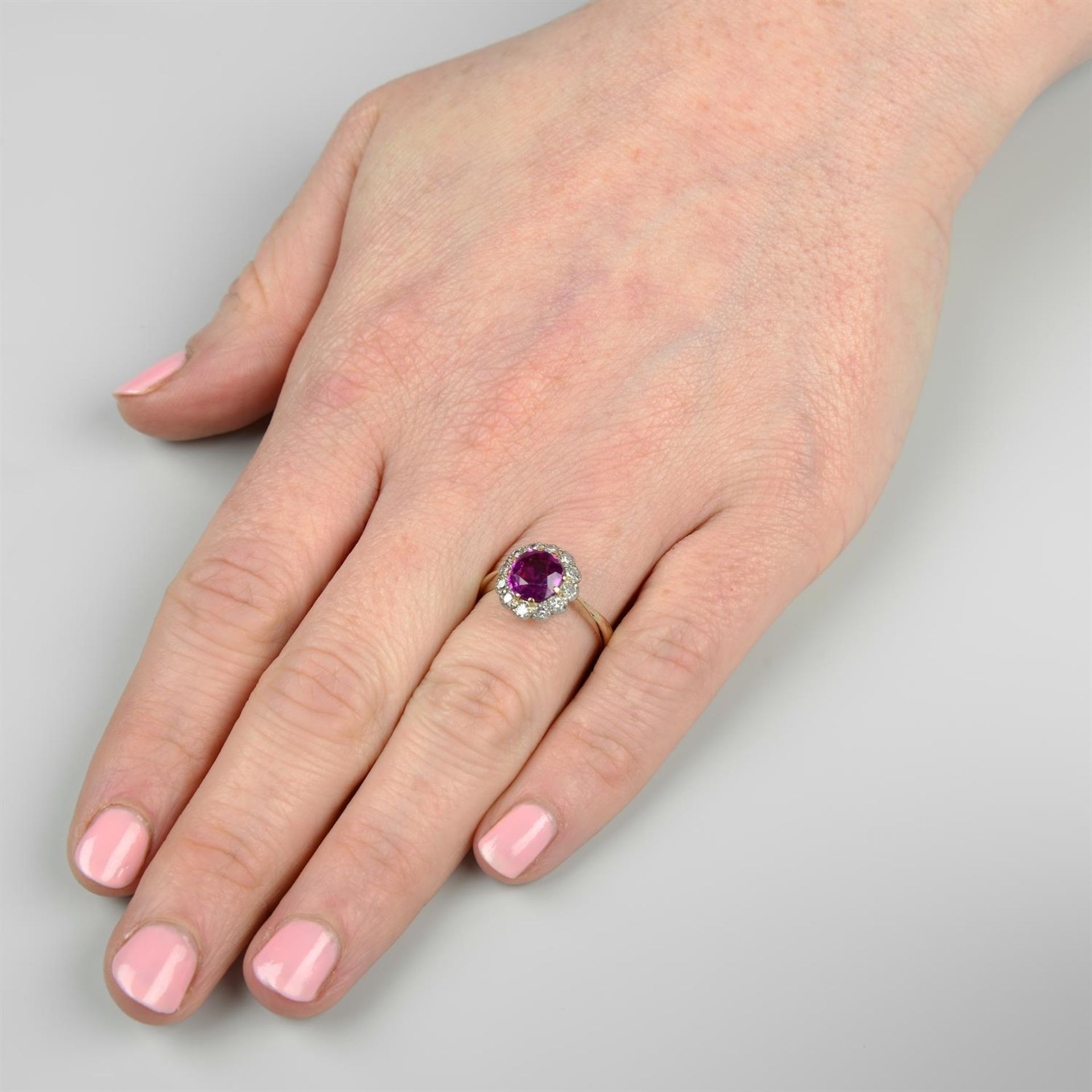 A Sri Lankan pink sapphire and single-cut diamond cluster ring. - Image 5 of 5