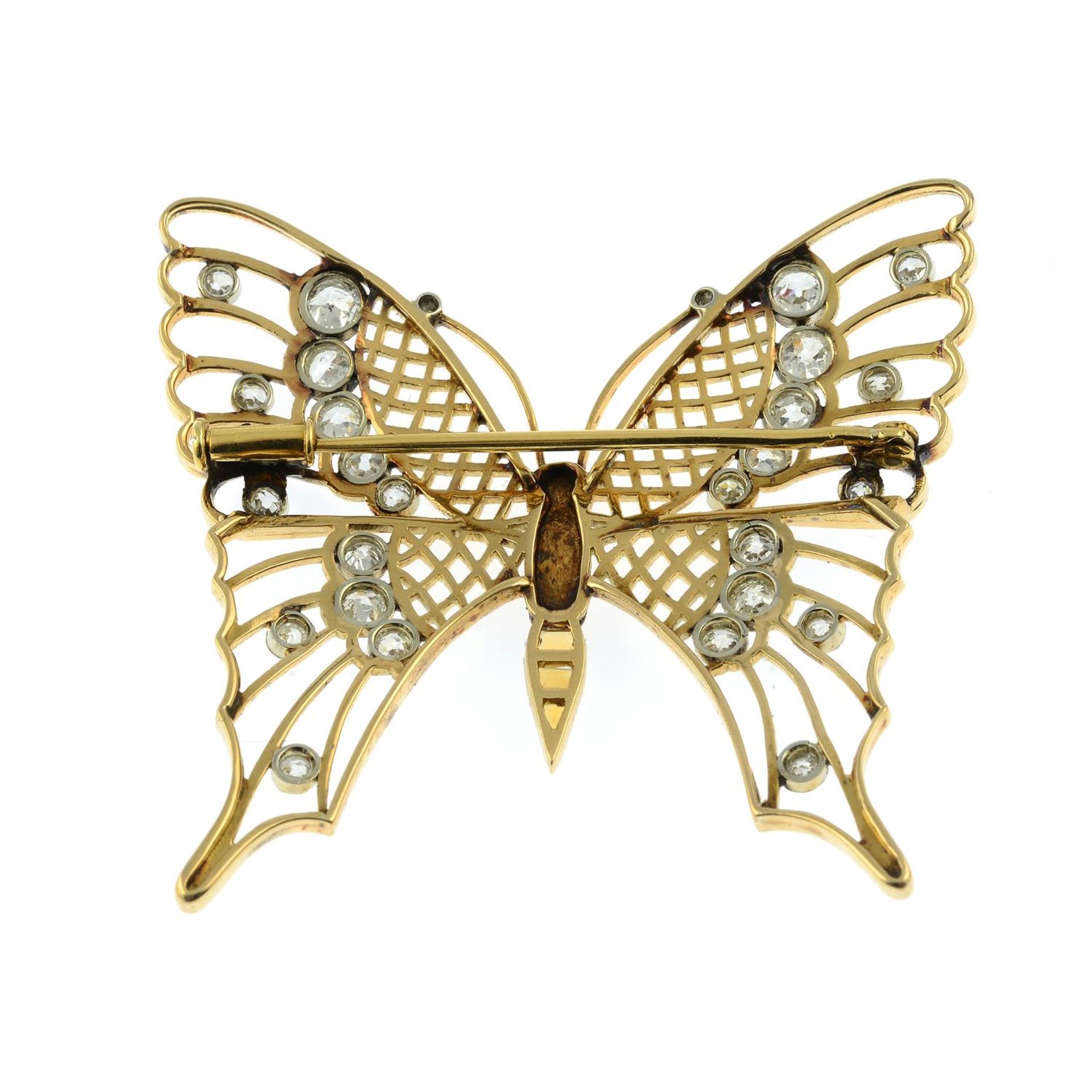 A mid 20th century gold old-cut diamond and citrine openwork butterfly brooch. - Image 3 of 4