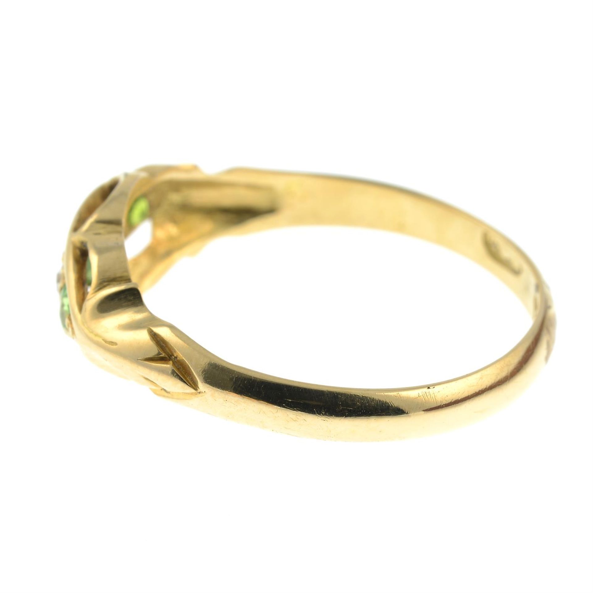 An early 20th century 18ct gold demantoid garnet and diamond ring, together with a set of three - Image 3 of 5