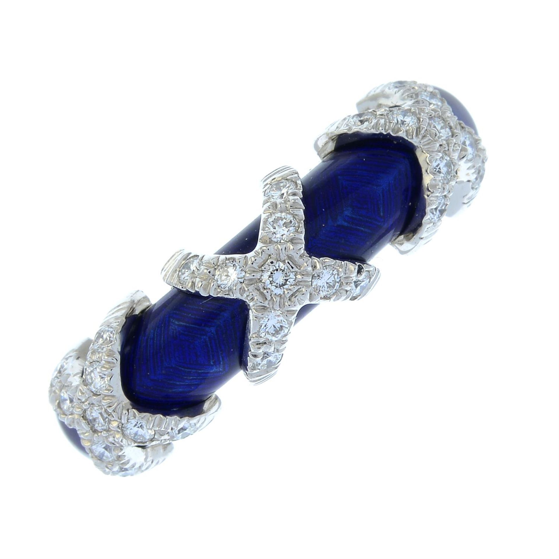 An 18ct gold diamond cross and blue enamel ring, by Fabergé - Bild 2 aus 5