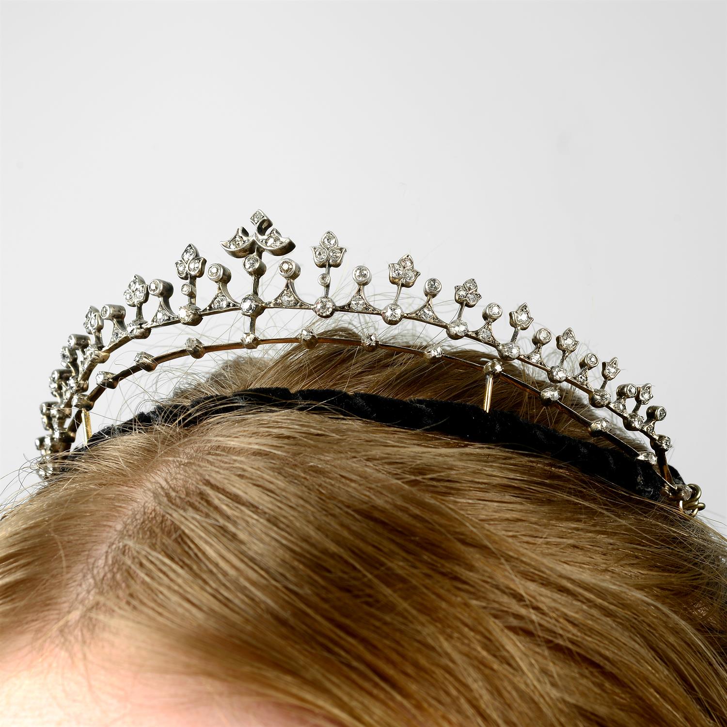 A late 19th century silver and gold, old and rose-cut diamond tiara.