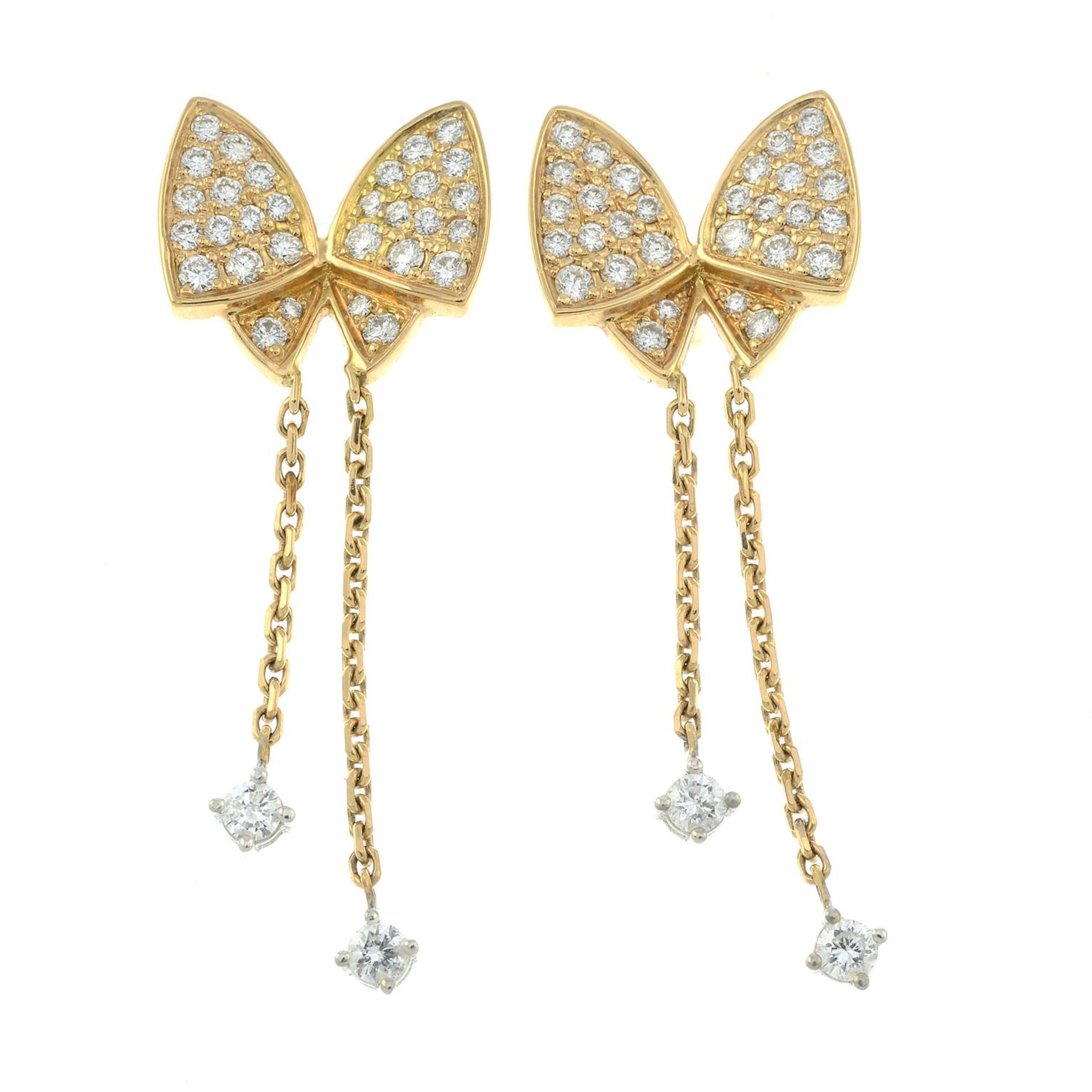 A pair of 18ct gold diamond earrings, designed as butterflies. - Image 2 of 3