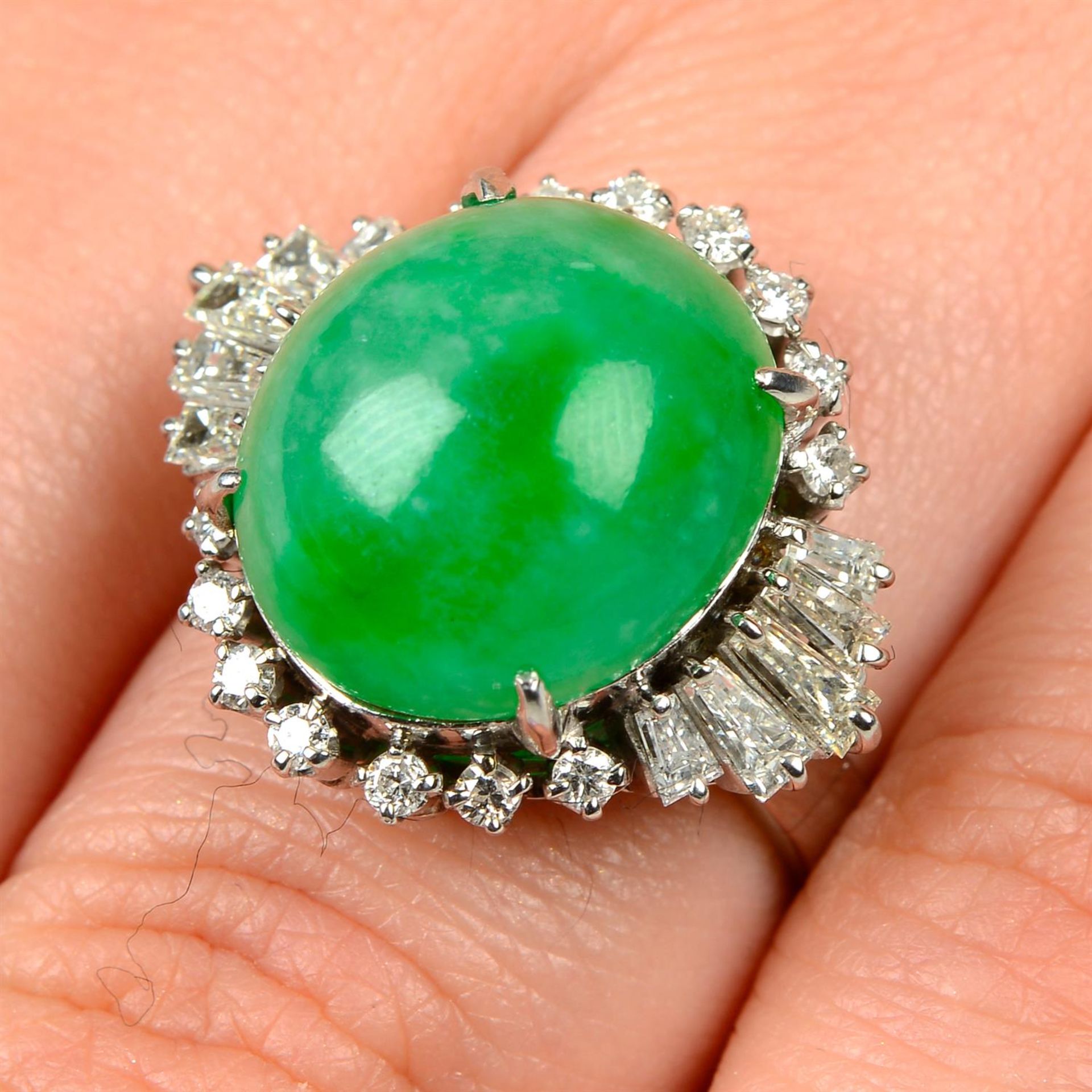 A jadeite jade and vari-cut diamond dress ring.