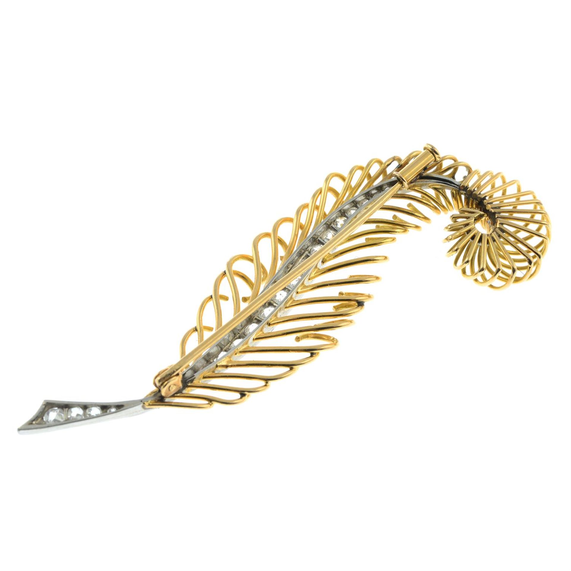 A mid 20th century old-cut diamond openwork feather brooch. - Image 3 of 4