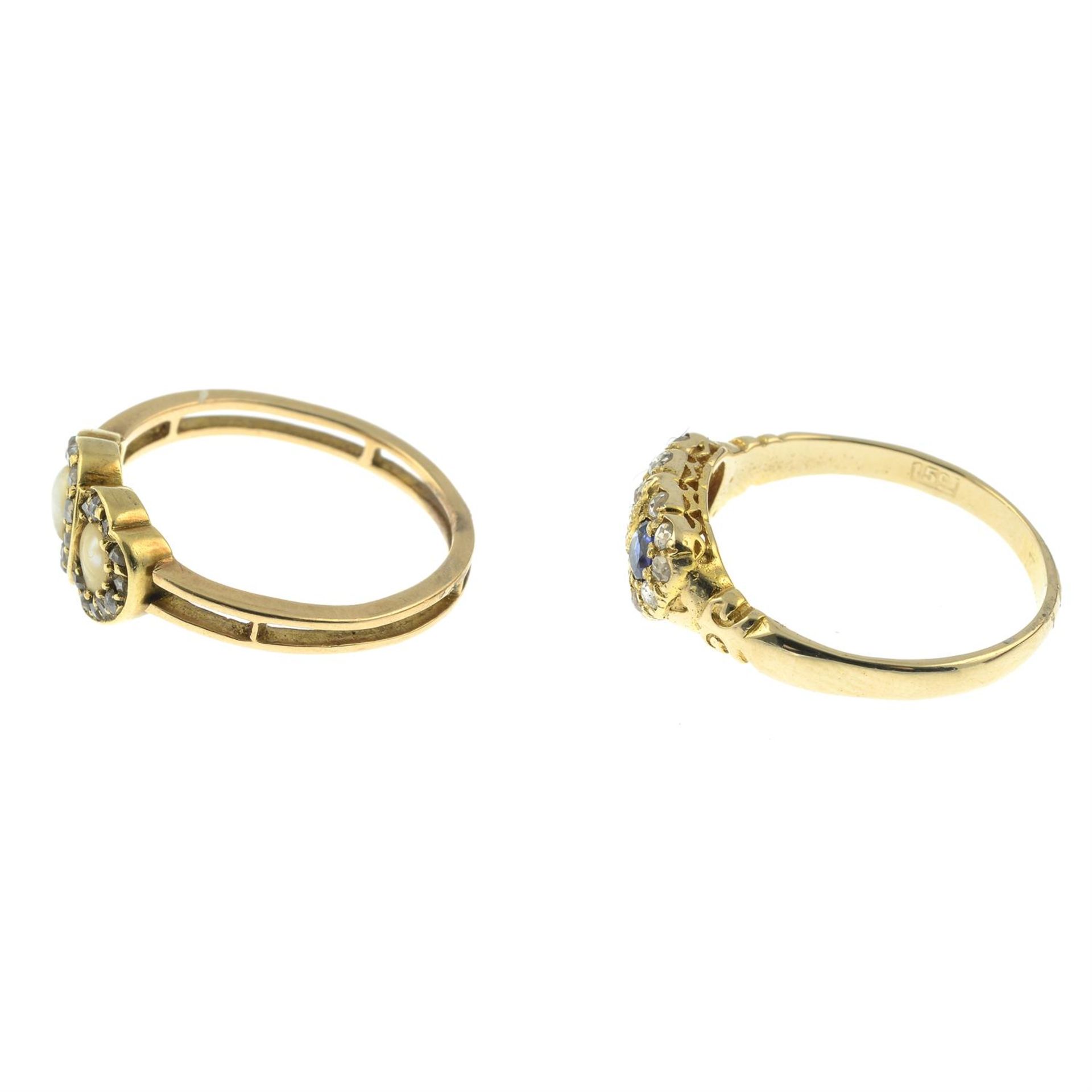 Two late 19th century gold gem-set double heart rings. - Image 3 of 6