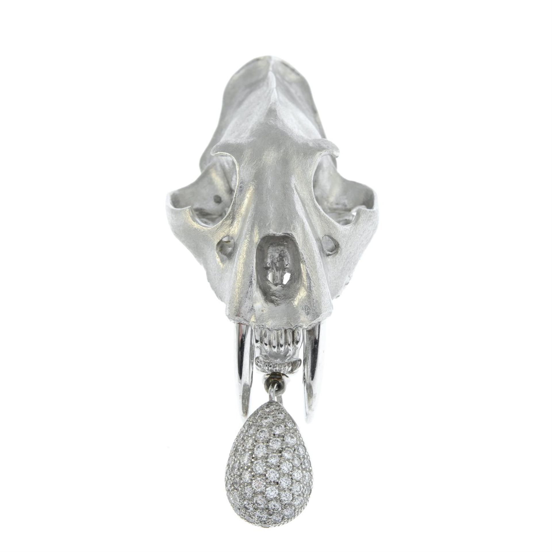 An 18ct gold animal skull brooch, with pavé-set diamond egg drop, by E. Wolfe & Co. - Image 2 of 5