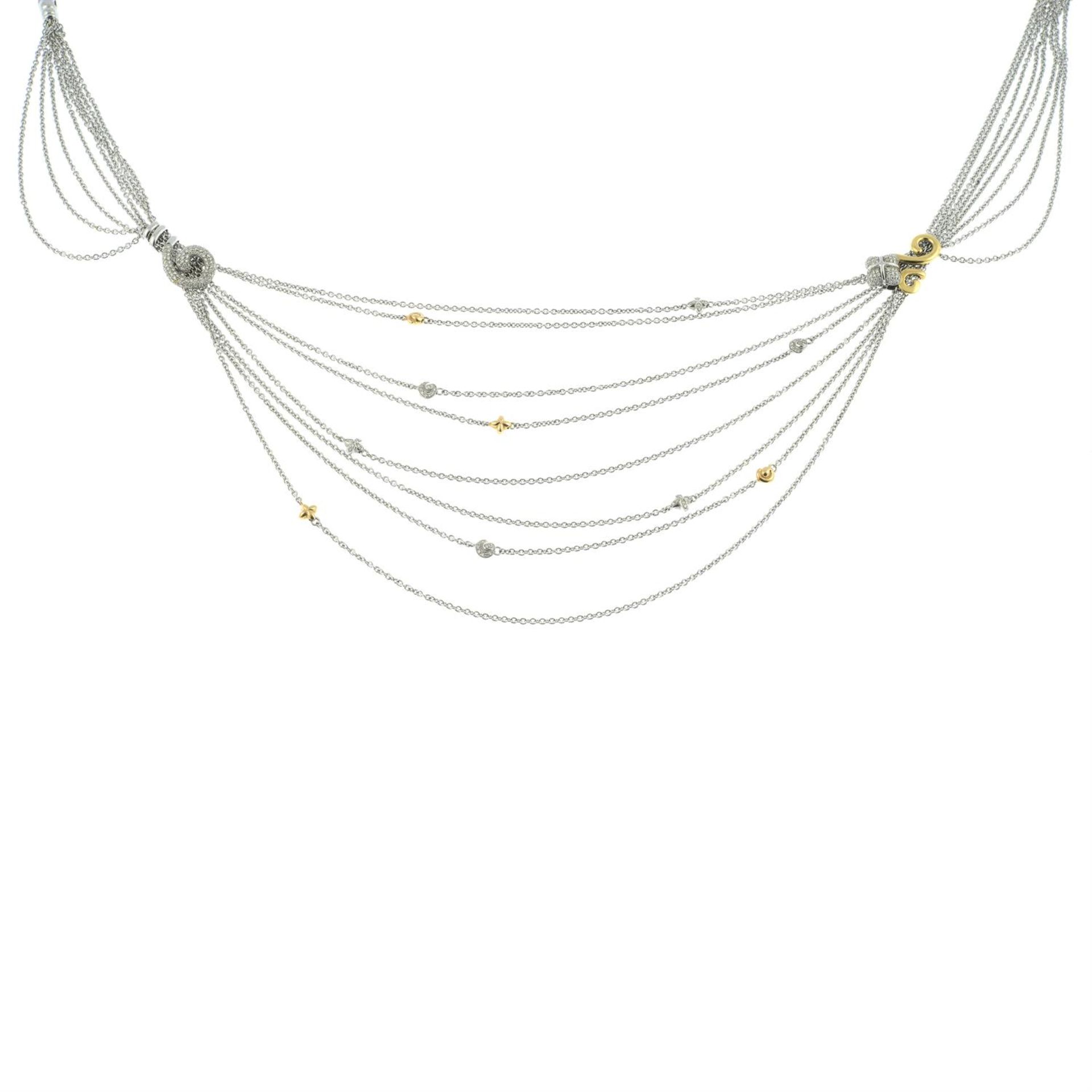 A multi-strand necklace, gathered at diamond and polished scroll and quatrefoil spacers, - Bild 2 aus 7