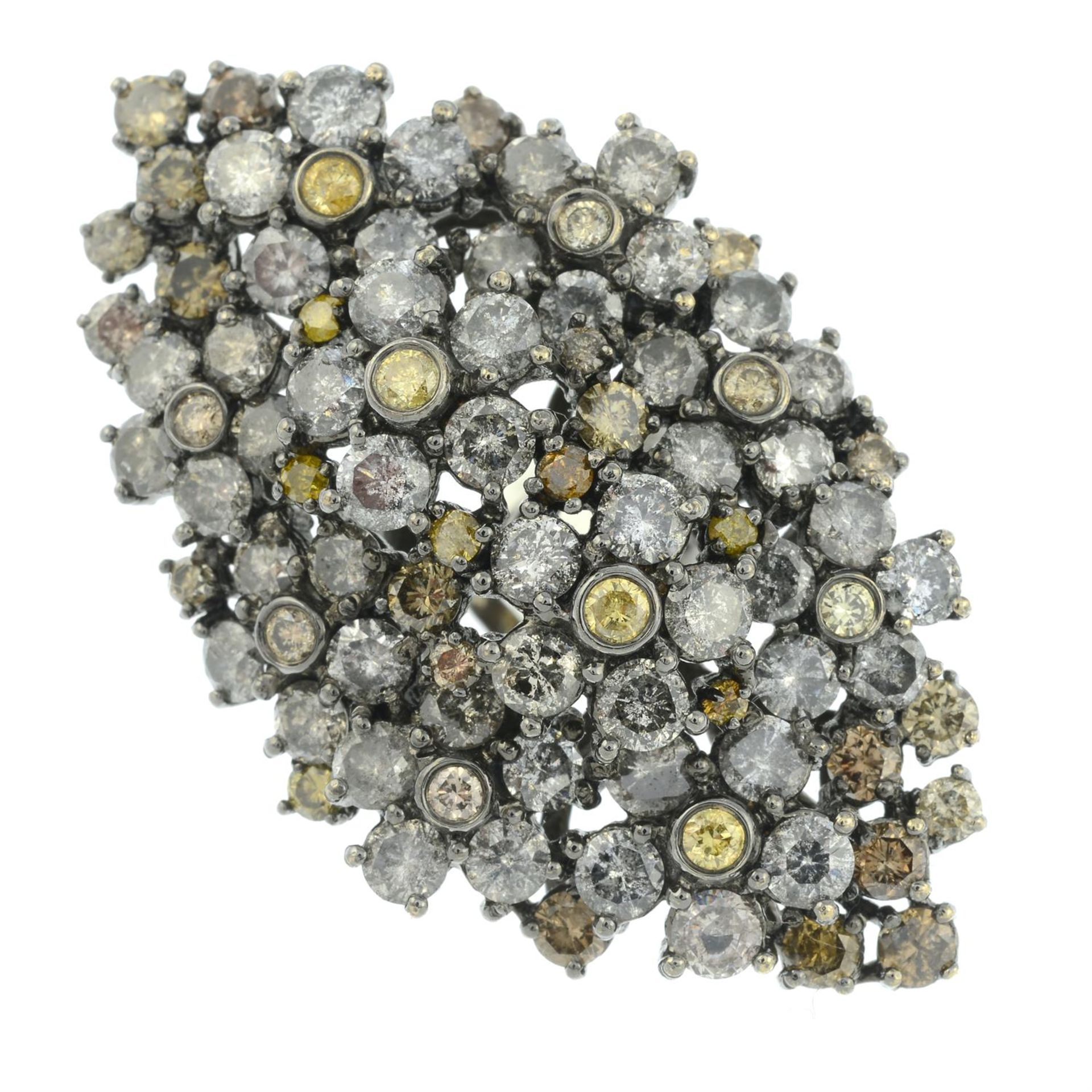 A diamond and coloured diamond floral cluster ring. - Image 2 of 6