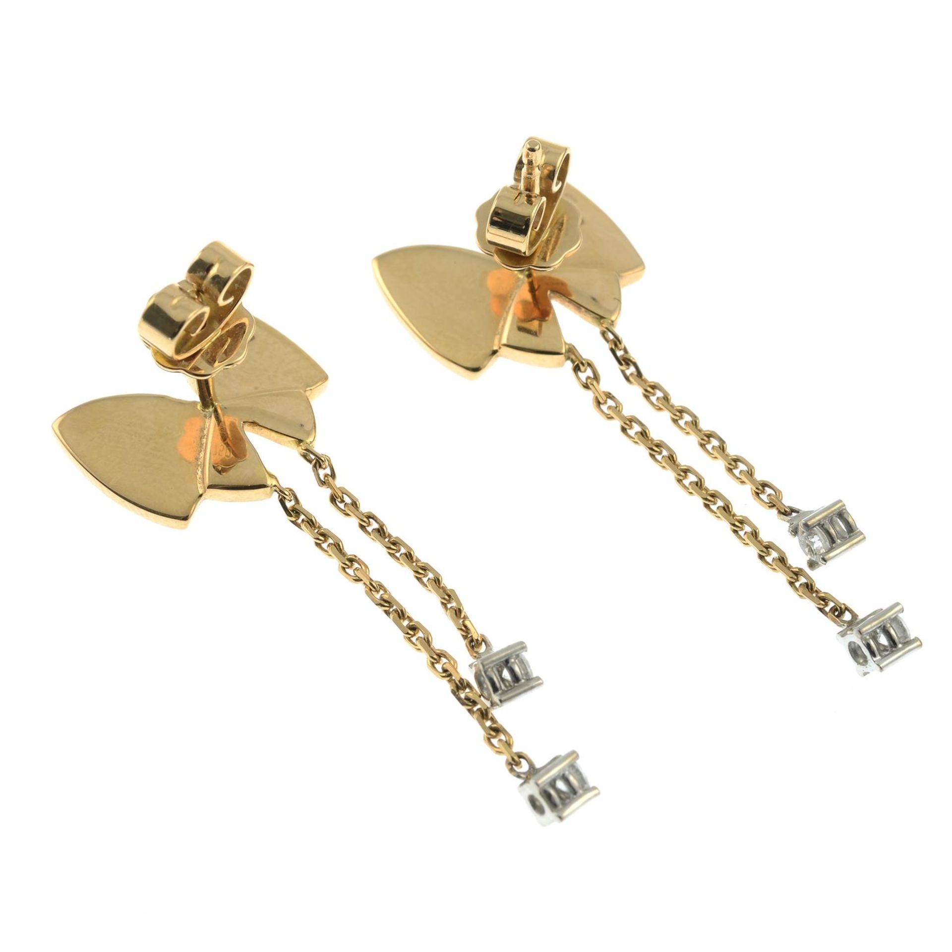 A pair of 18ct gold diamond earrings, designed as butterflies. - Image 3 of 3