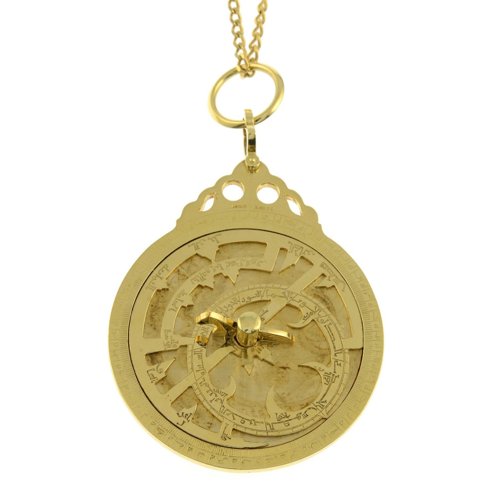 An 18ct gold Arabic astrolabe, with curb-link chain, by Asprey. - Image 2 of 5