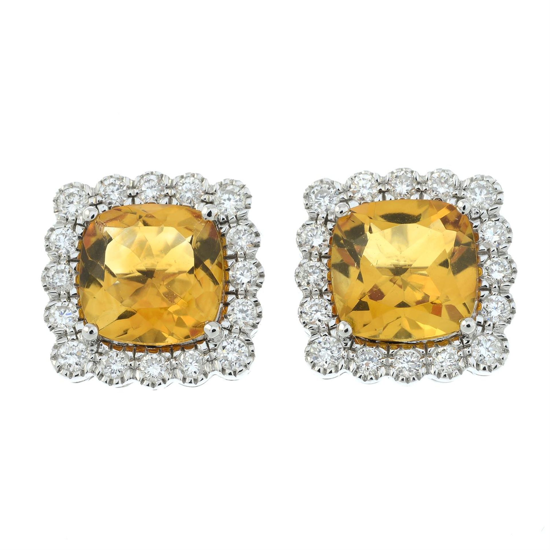 A pair of 18ct gold citrine and brilliant-cut diamond cluster earrings. - Image 2 of 3