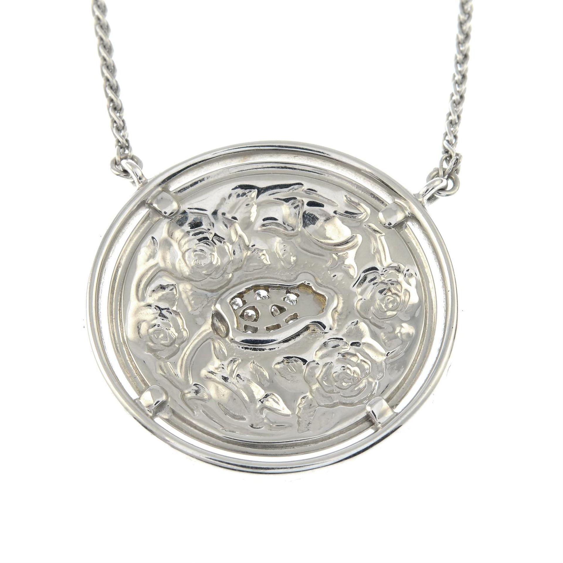A diamond highlight, chased floral pendant on chain, by Carrera y Carrera. - Image 3 of 5