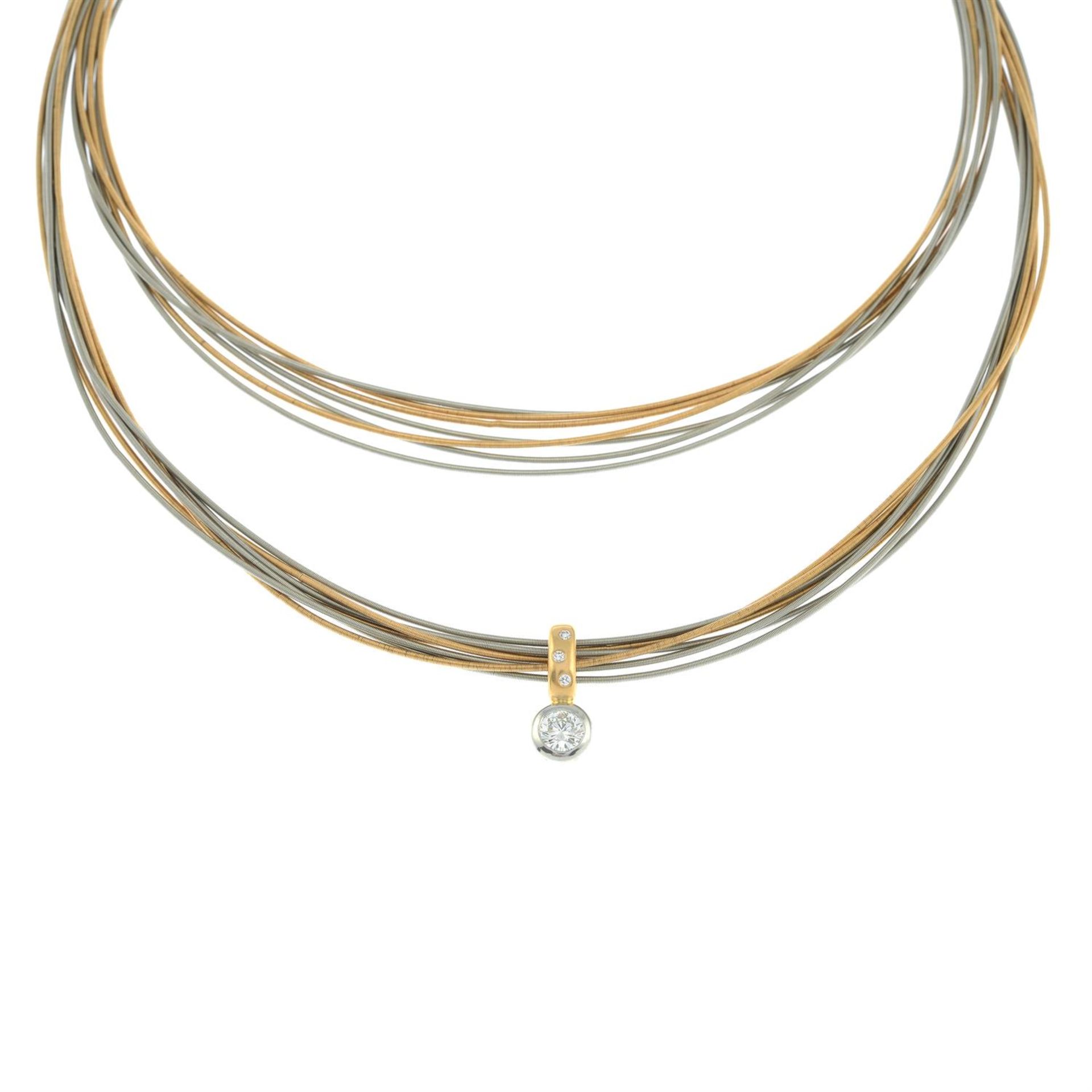 A bi-colour 18ct gold brilliant-cut diamond pendant, on multi-strand chain, by Boodles. - Image 2 of 6