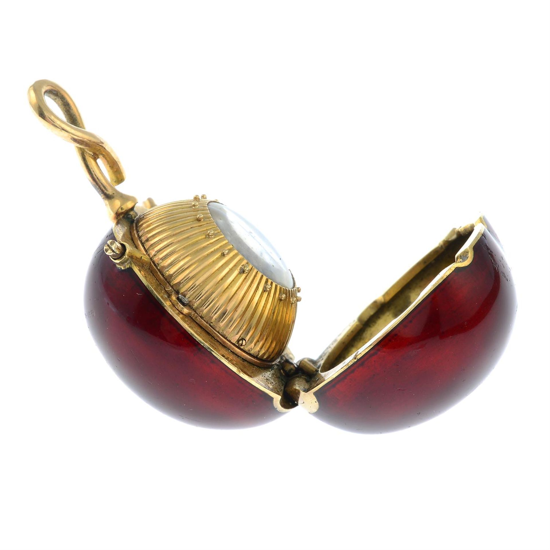 A mid 20th century gold and red enamel cherry fob watch. - Image 5 of 6