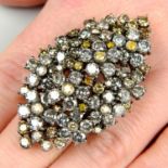 A diamond and coloured diamond floral cluster ring.