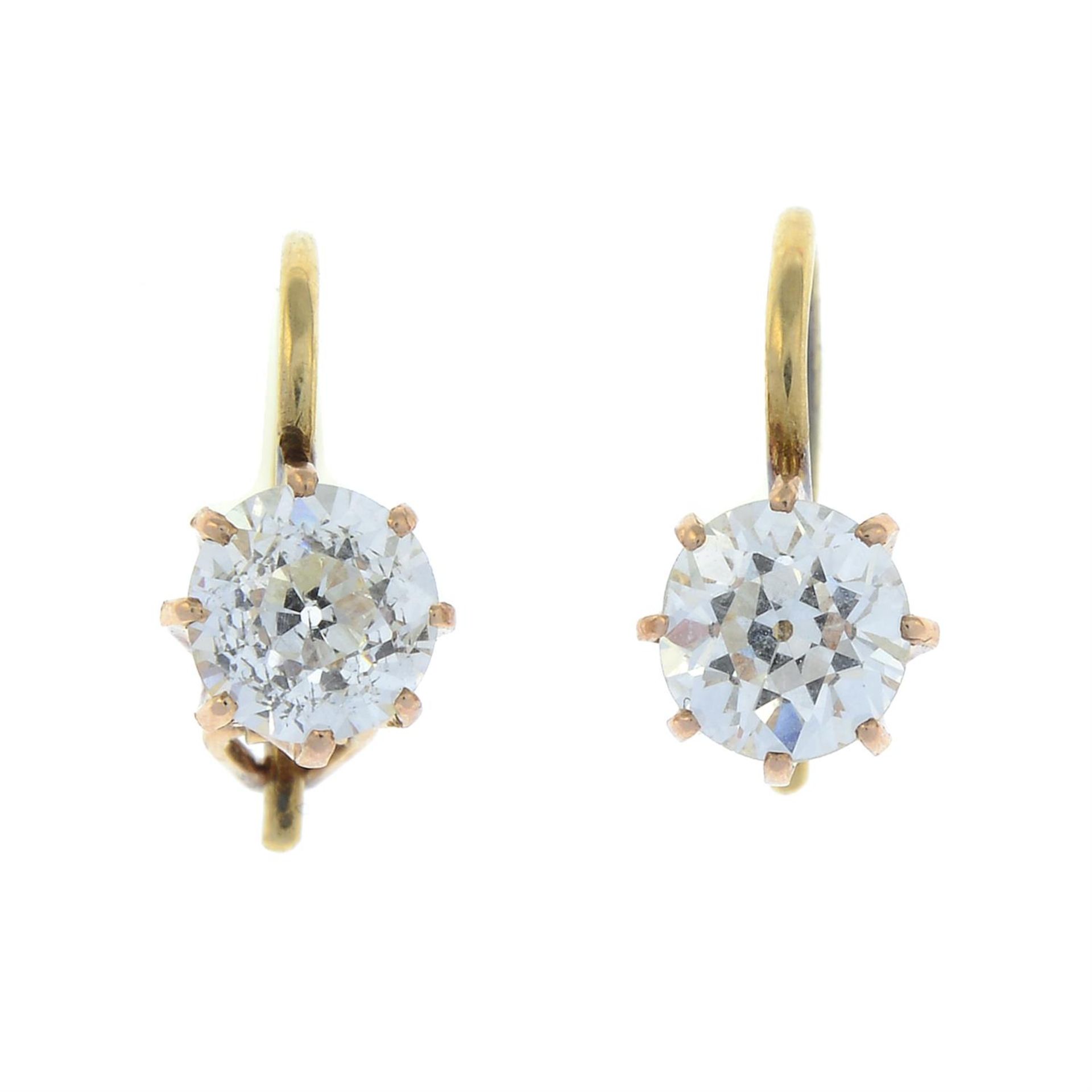 A pair of early 20th century gold old-cut diamond earrings. - Image 2 of 3
