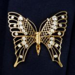 A mid 20th century gold old-cut diamond and citrine openwork butterfly brooch.